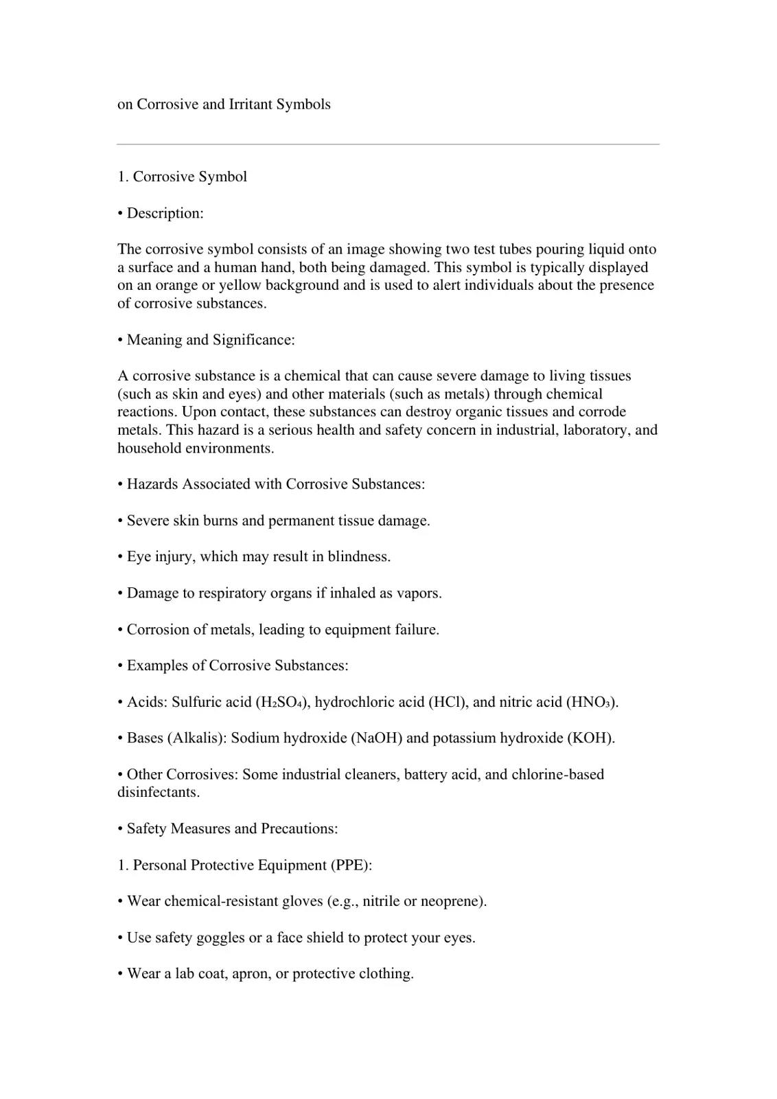 غلاف تقرير Corrosive and Irritant Symbols
