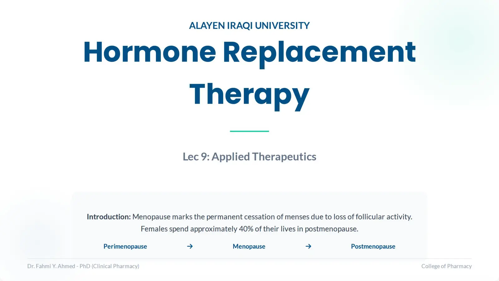 غلاف تقرير Applied Therapeutics – Hormone Replacement Therapy