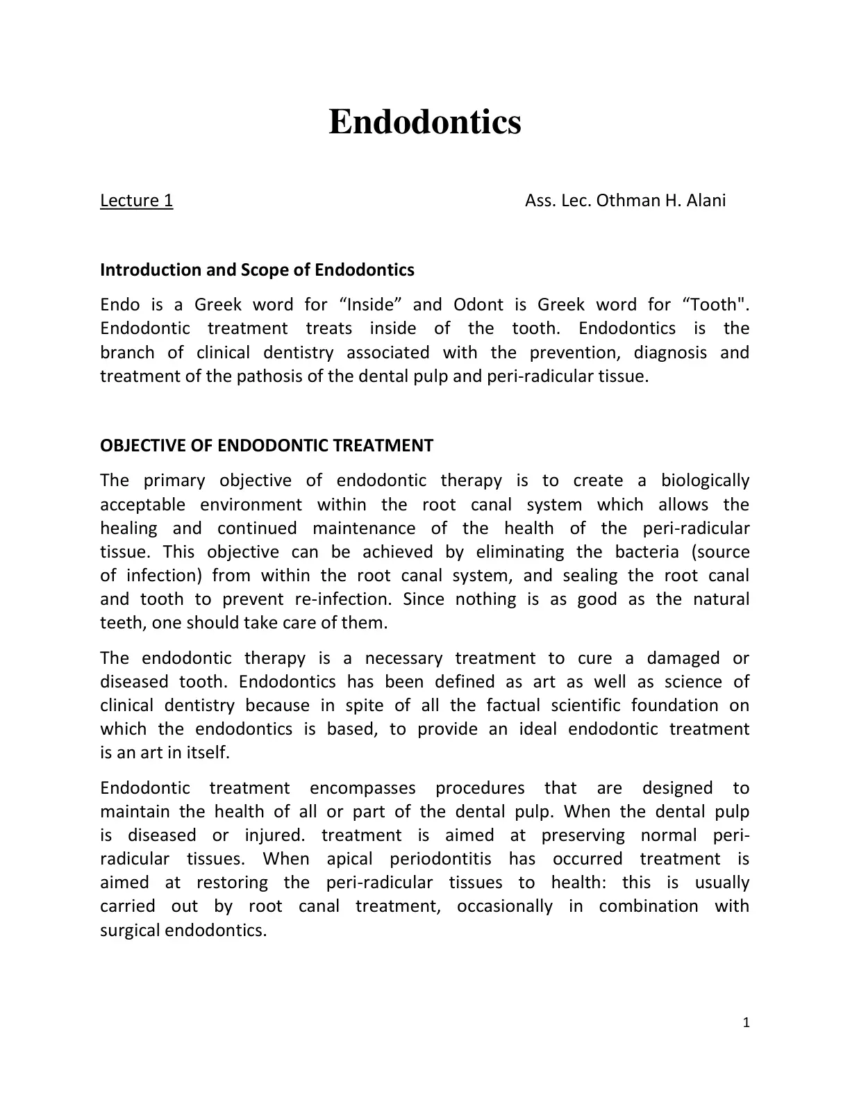 غلاف تقرير Introduction and Scope of Endodontics