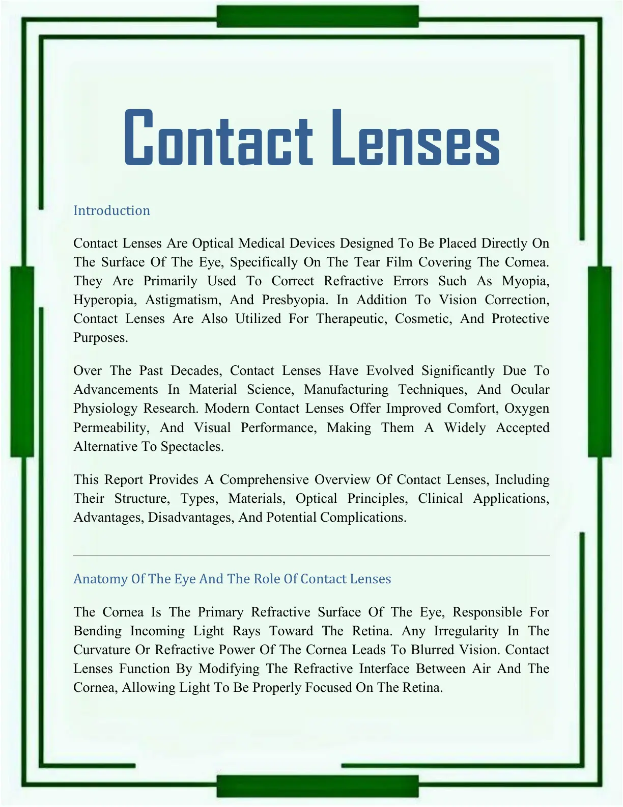 غلاف تقرير Contact Lenses