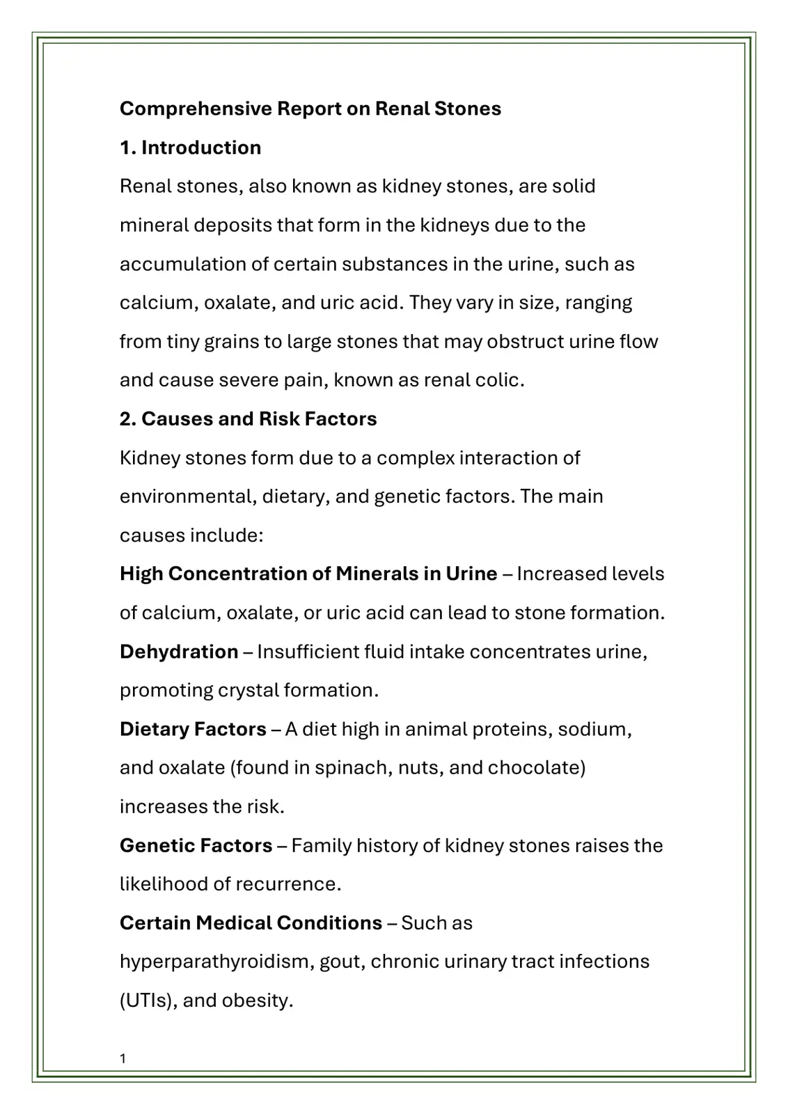 غلاف تقرير Comprehensive Report on Renal Stones