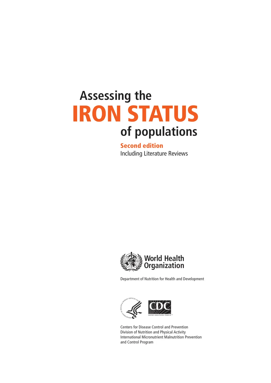 غلاف تقرير Assessing the IRON STATUS of populations Second edition Including Literature Reviews
