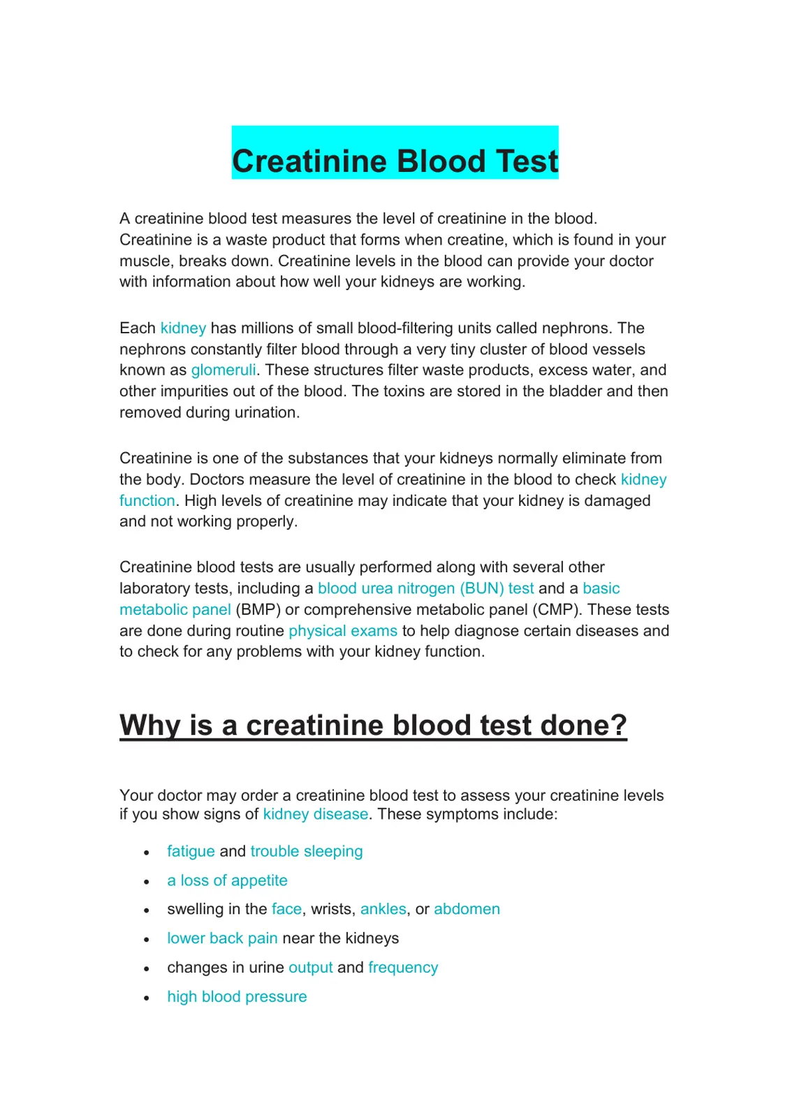 غلاف تقرير Creatinine Blood Test