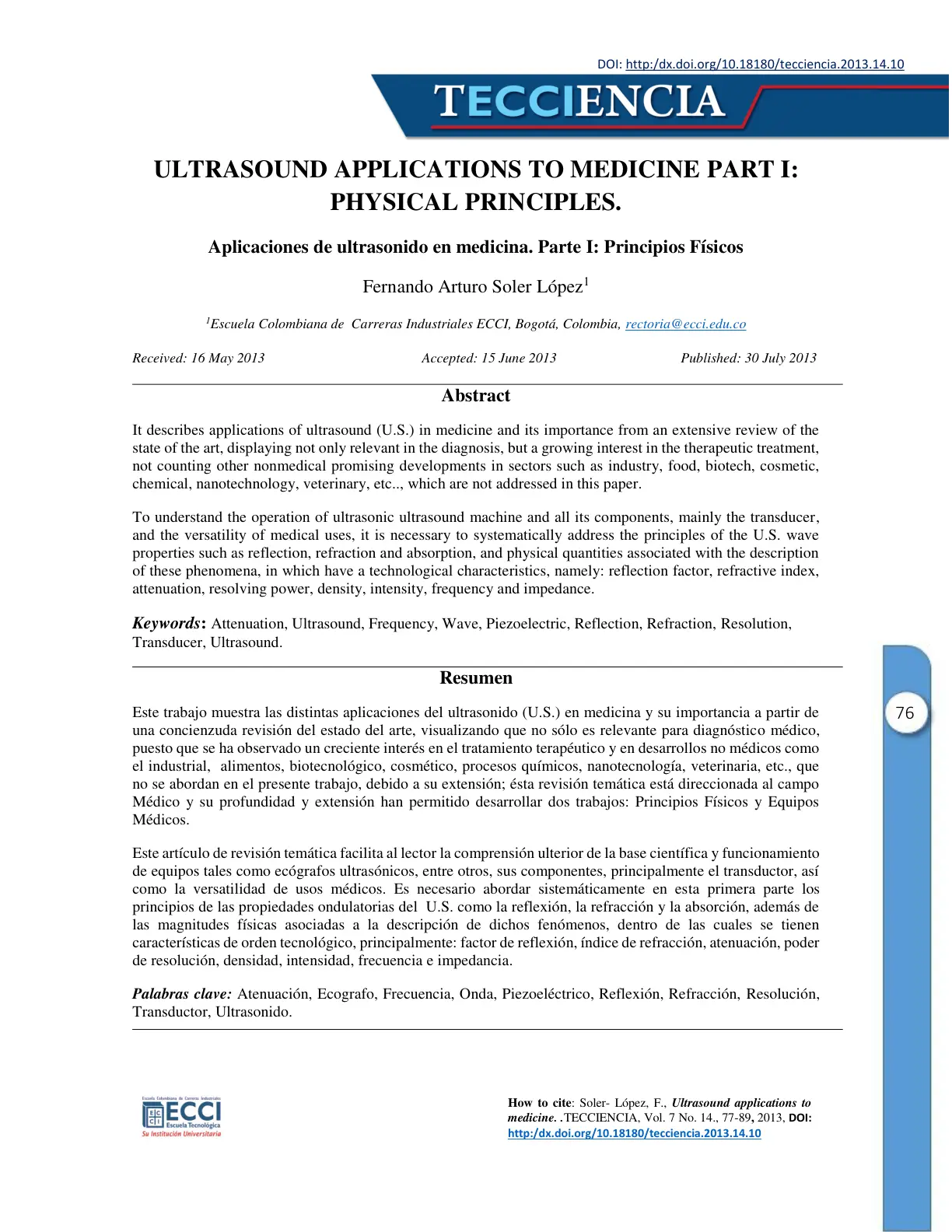 غلاف تقرير Ultrasound Applications to Medicine Part I: Physical Principles