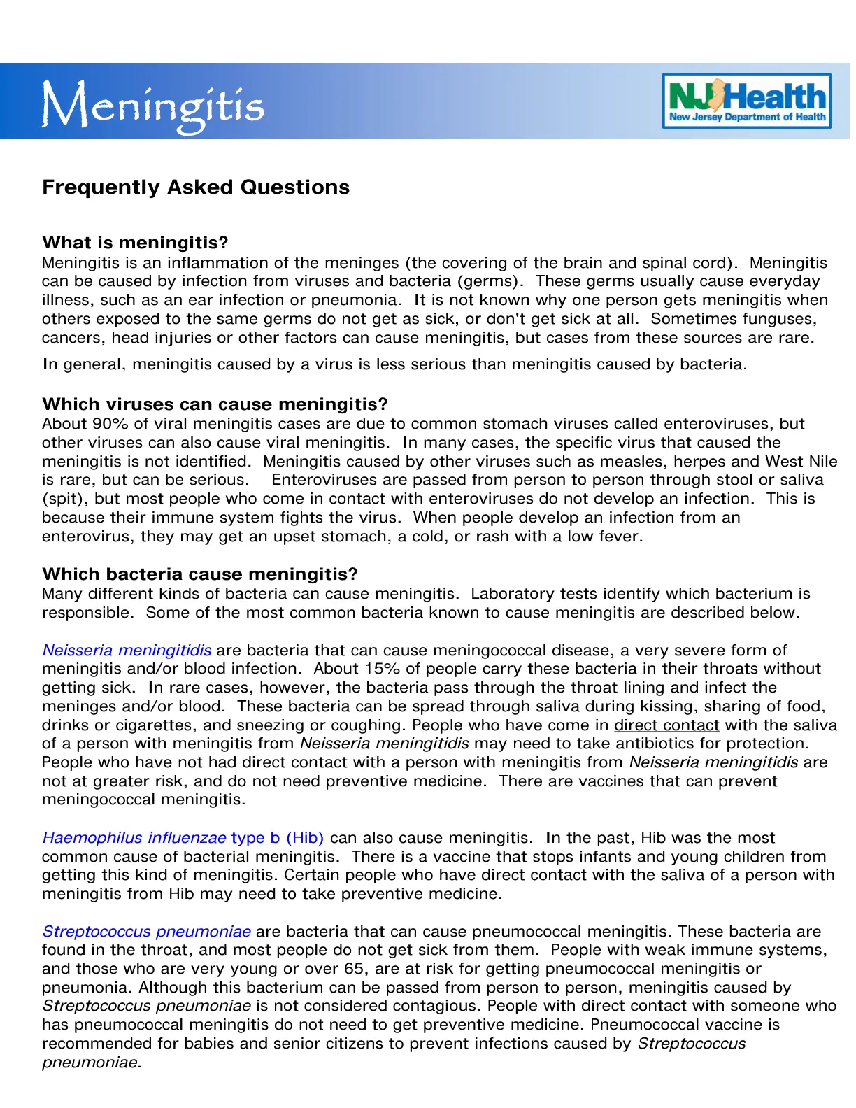 غلاف تقرير Meningitis Frequently Asked Questions