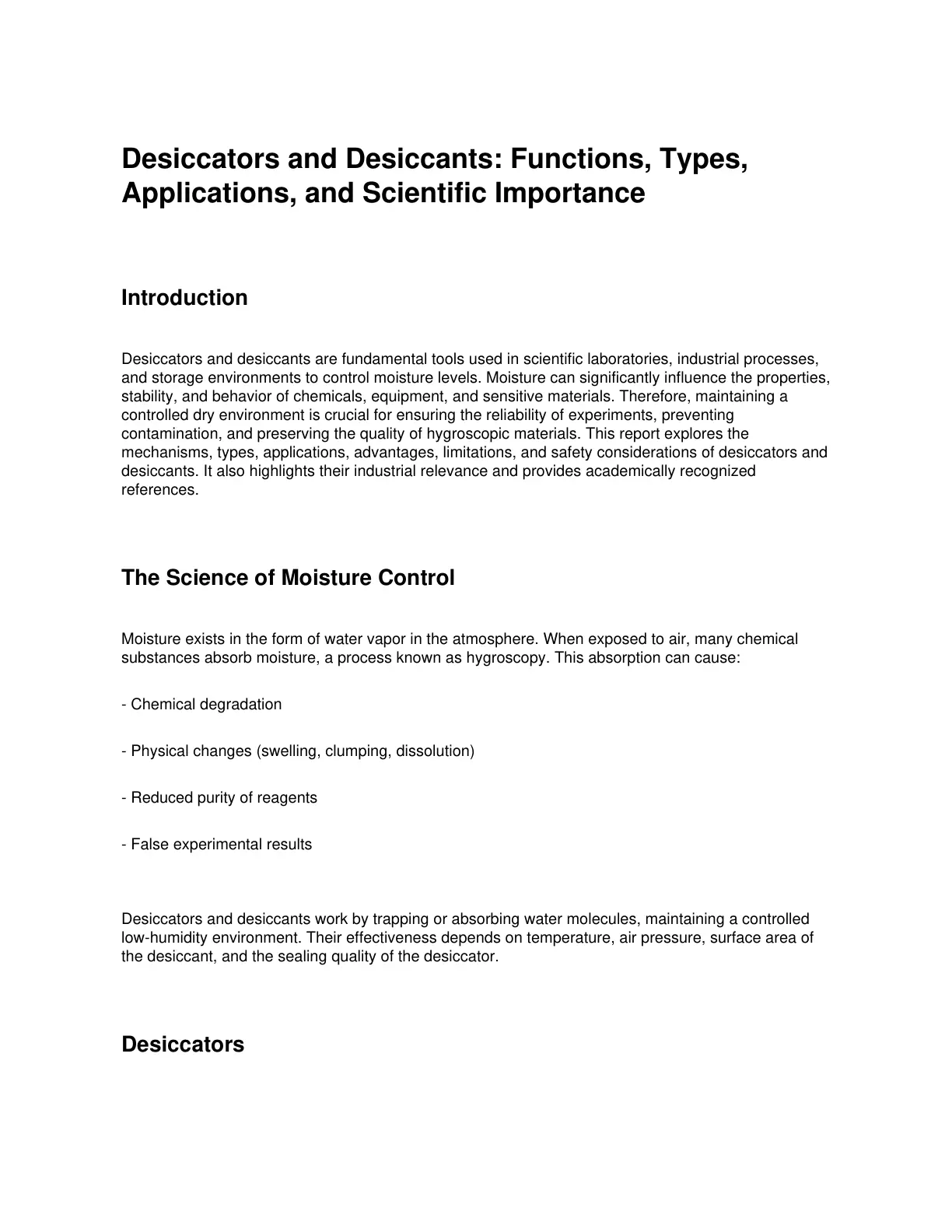 غلاف تقرير Desiccators and Desiccants: Functions, Types, Applications, and Scientific Importance