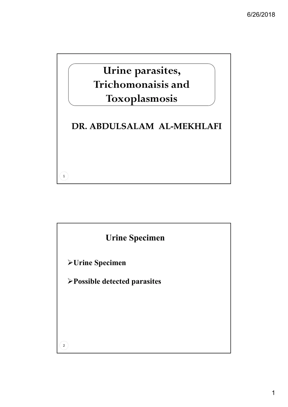 غلاف تقرير Urine Parasites, Trichomoniasis and Toxoplasmosis