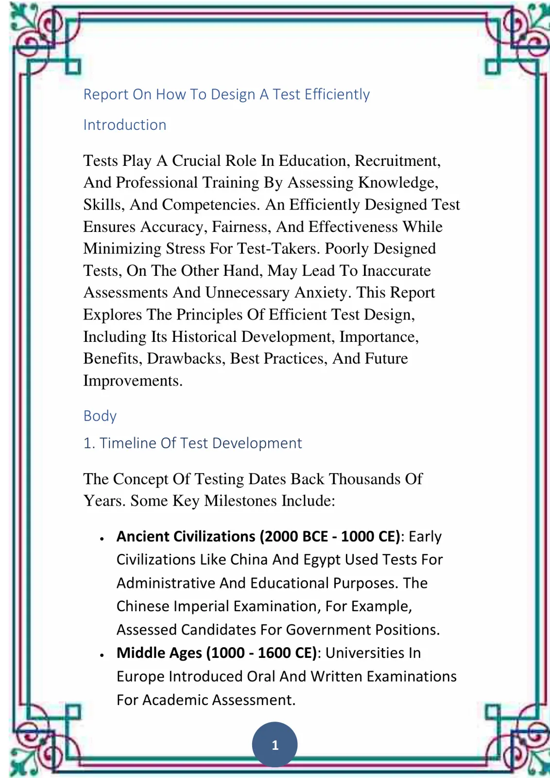 غلاف تقرير Report On How To Design A Test Efficiently