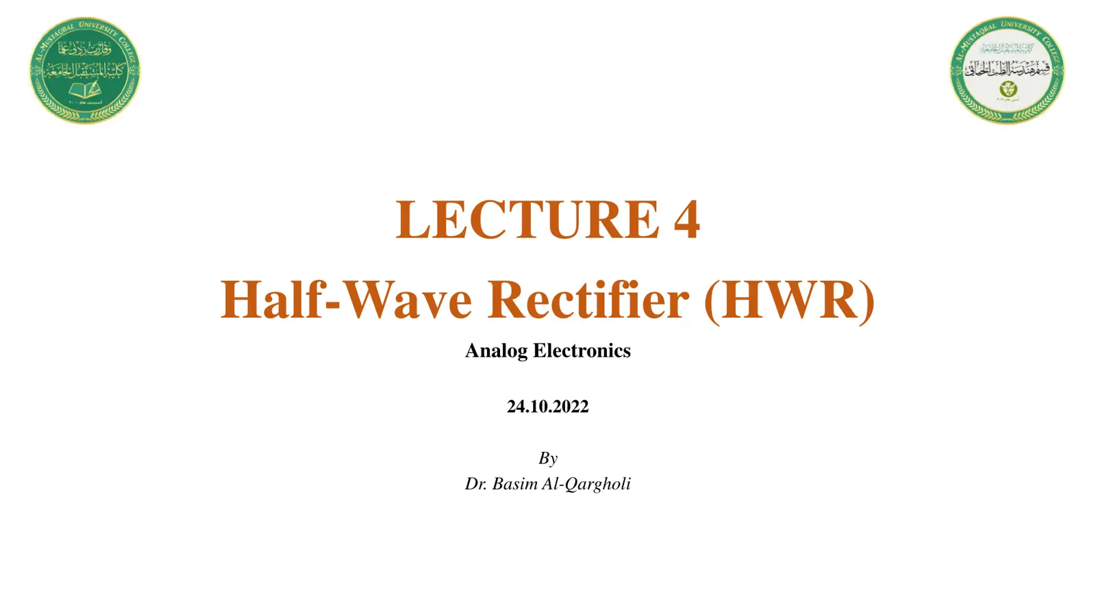 غلاف تقرير Half-Wave Rectifier (HWR) - Analog Electronics