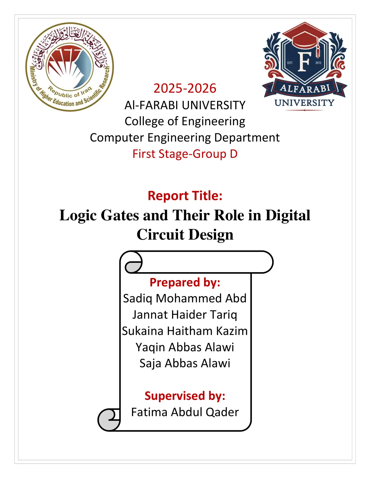 غلاف تقرير Logic Gates and Their Role in Digital Circuit Design