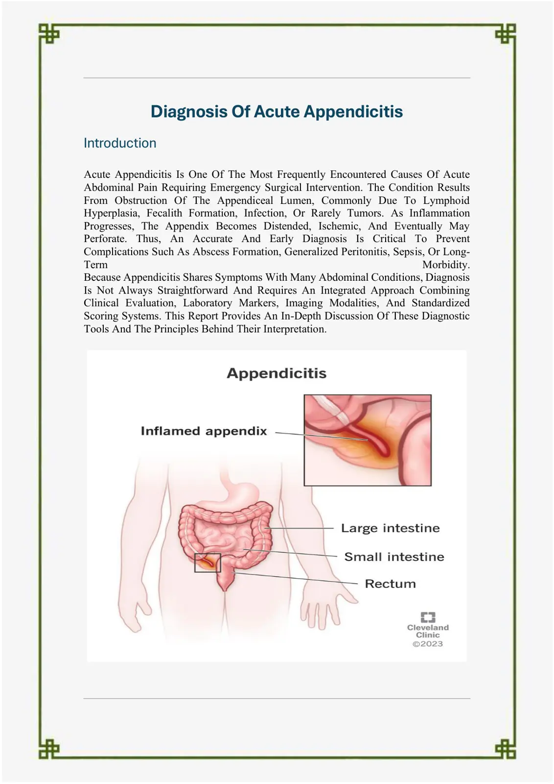 غلاف تقرير Diagnosis Of Acute Appendicitis