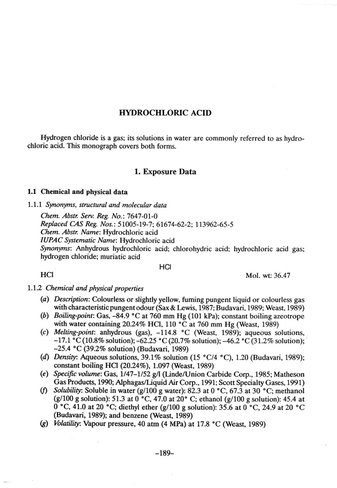 غلاف تقرير HYDROCHLORIC ACID