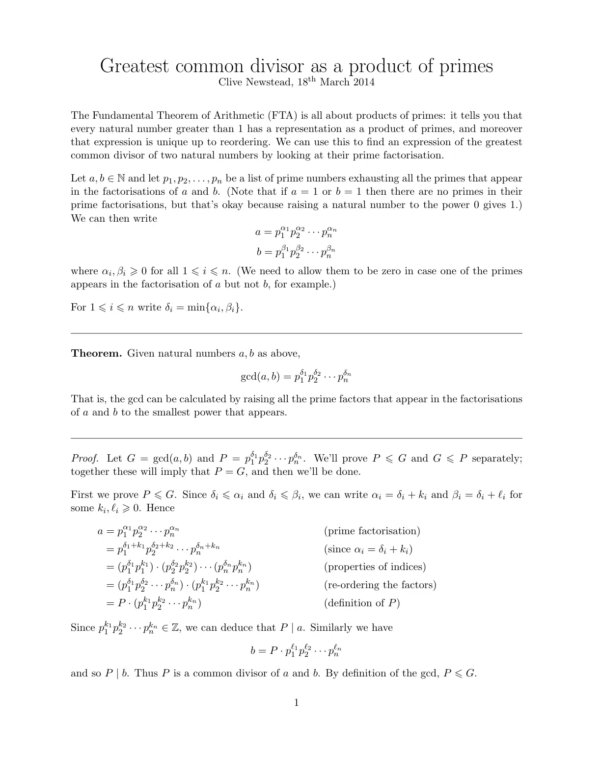 غلاف تقرير Greatest common divisor as a product of primes