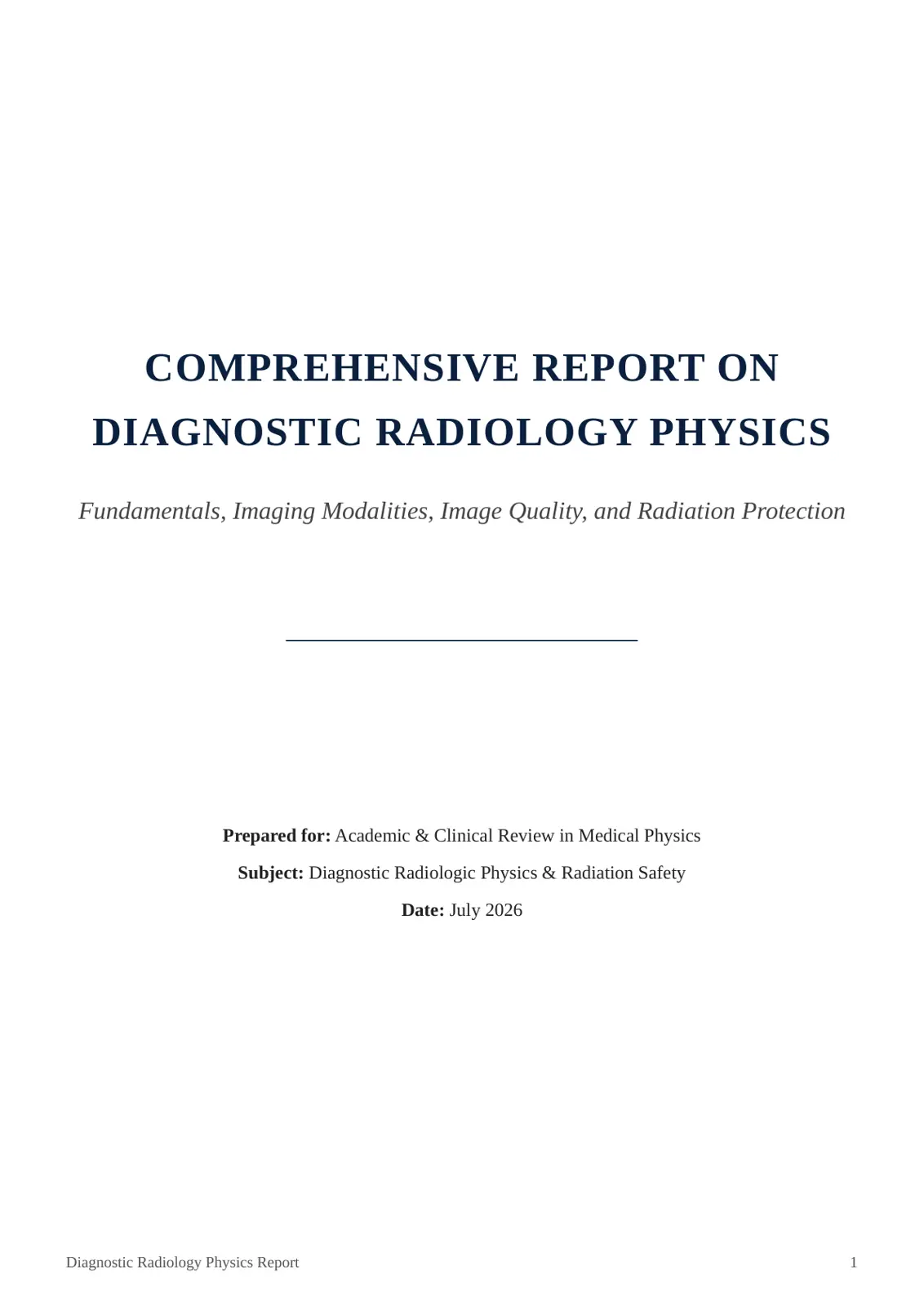 غلاف تقرير Comprehensive Report on Diagnostic Radiology Physics