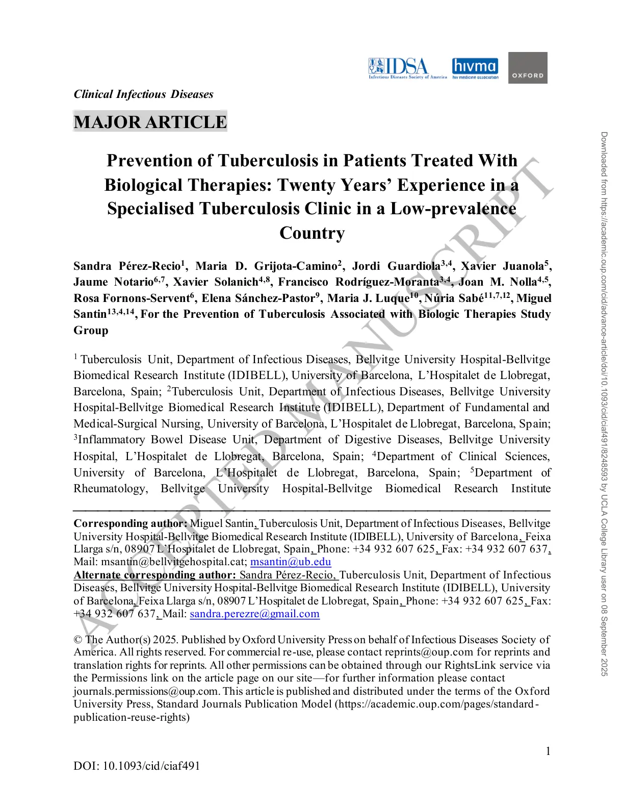 غلاف تقرير Prevention of Tuberculosis in Patients Treated With Biological Therapies: Twenty Years' Experience in a Specialised Tuberculosis Clinic in a Low-prevalence Country