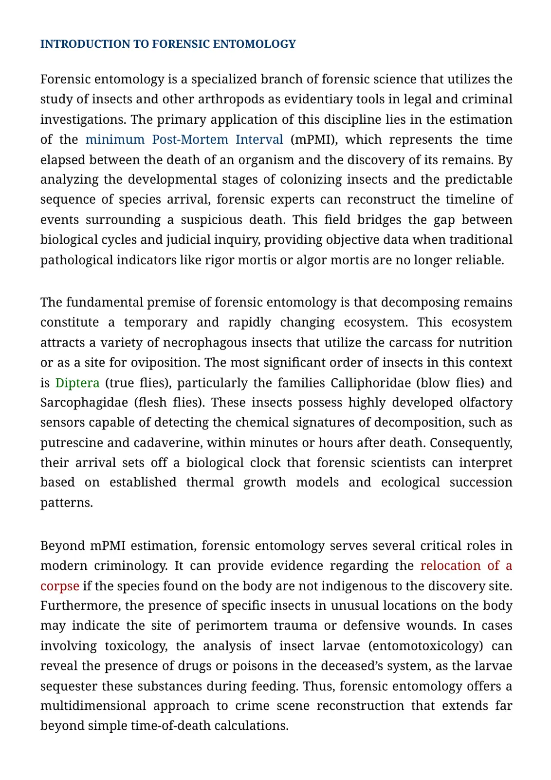 غلاف تقرير INTRODUCTION TO FORENSIC ENTOMOLOGY