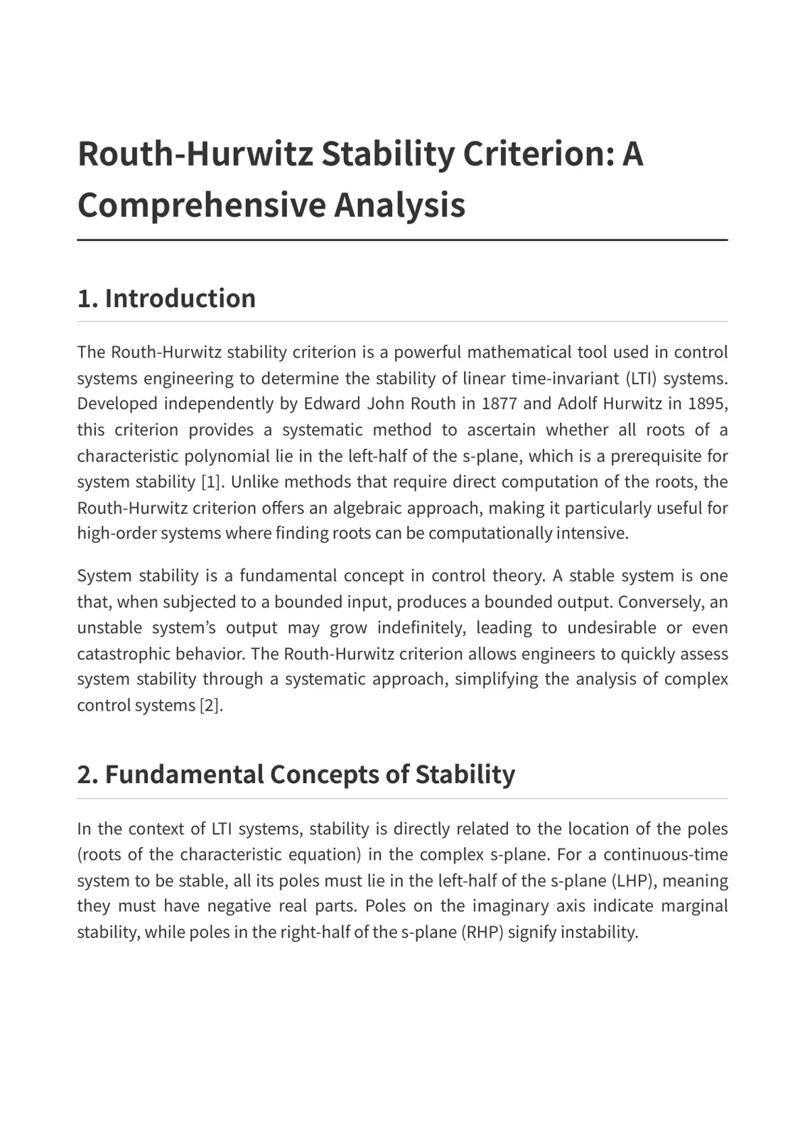غلاف تقرير Routh-Hurwitz Stability Criterion: A Comprehensive Analysis