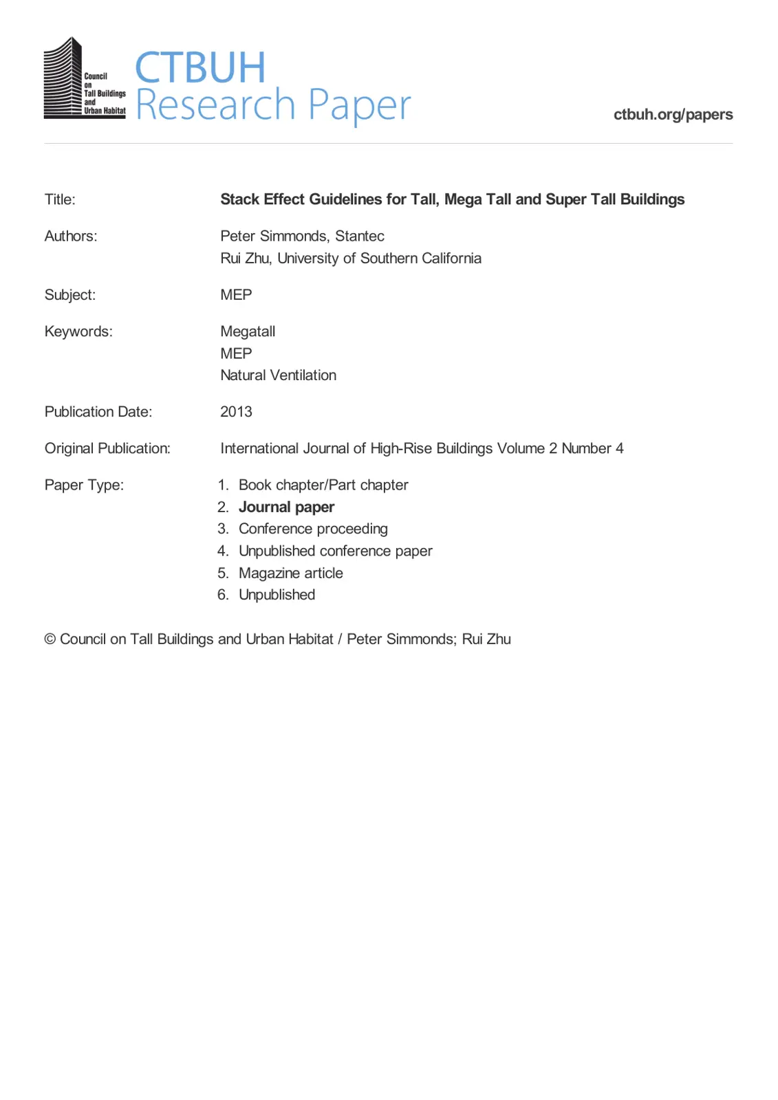 غلاف تقرير Stack Effect Guidelines for Tall, Mega Tall and Super Tall Buildings