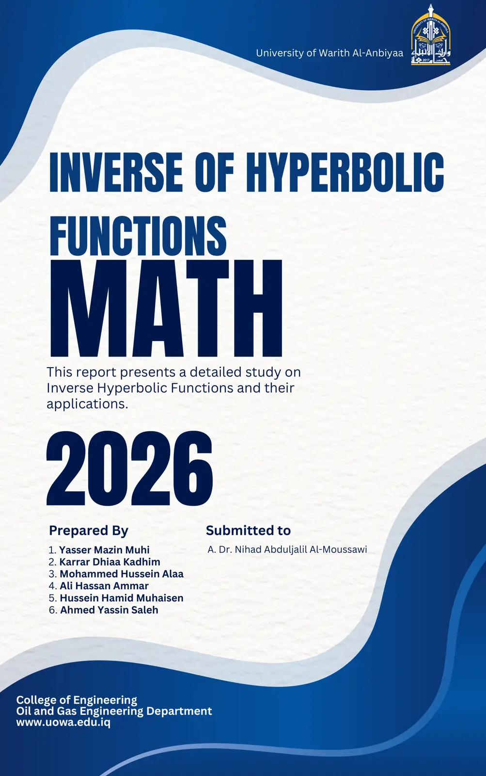 غلاف تقرير INVERSE OF HYPERBOLIC FUNCTIONS