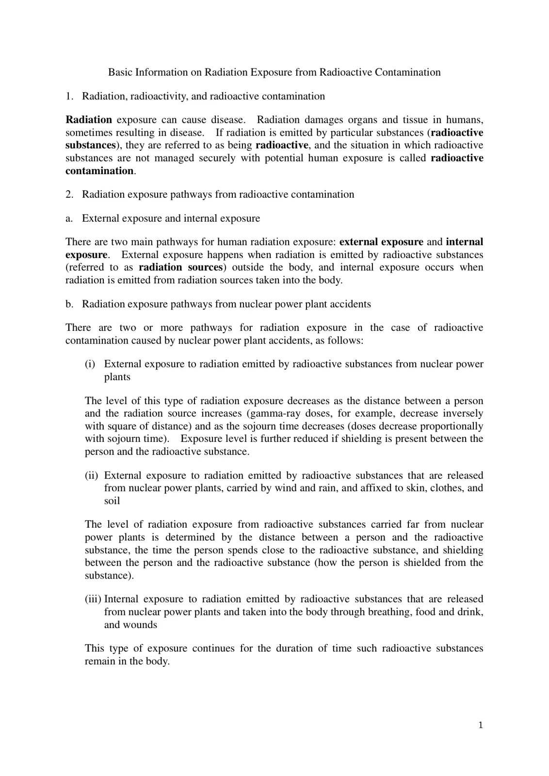 غلاف تقرير Basic Information on Radiation Exposure from Radioactive Contamination