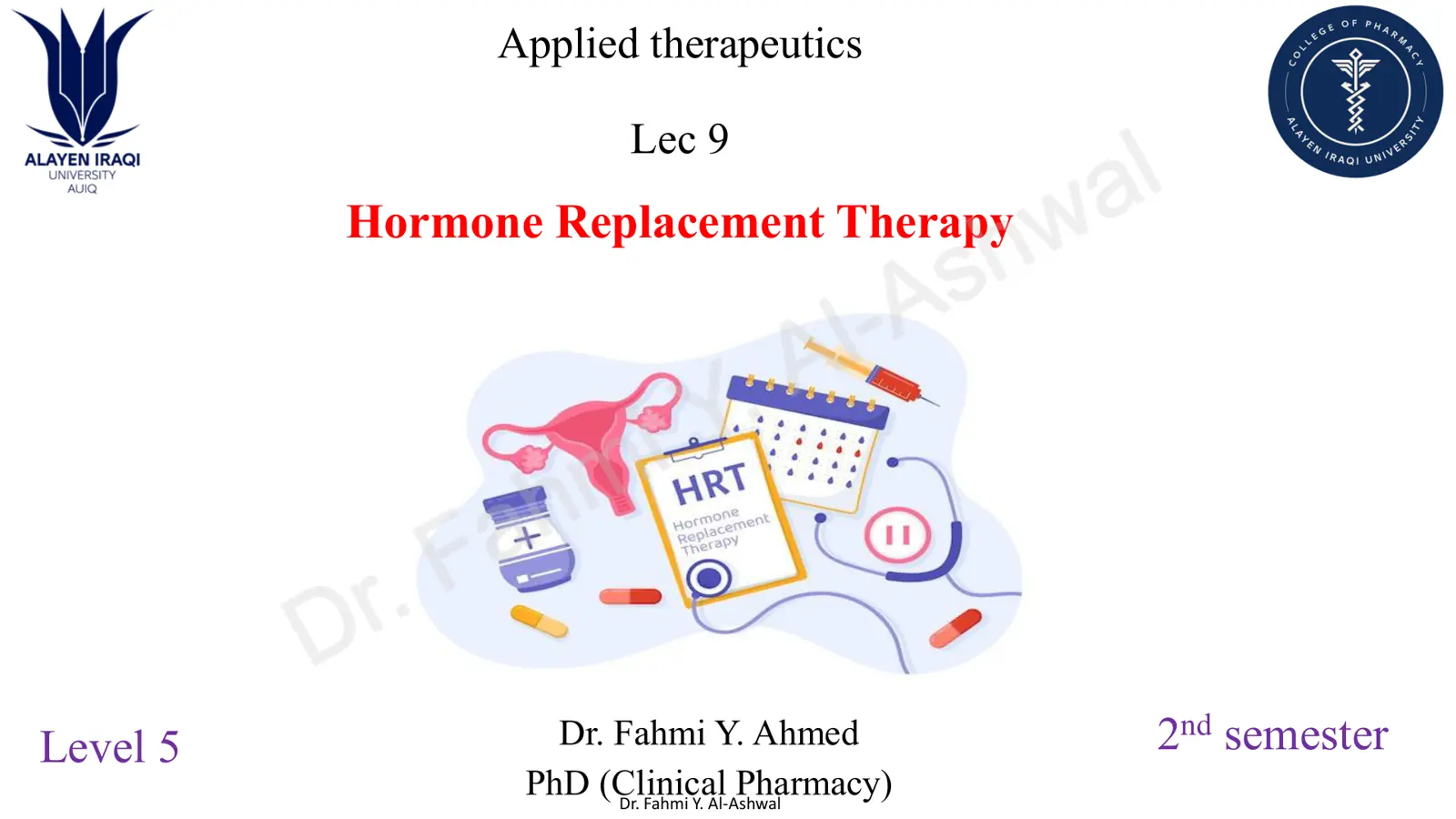 غلاف تقرير Applied Therapeutics Lec 9 – Hormone Replacement Therapy