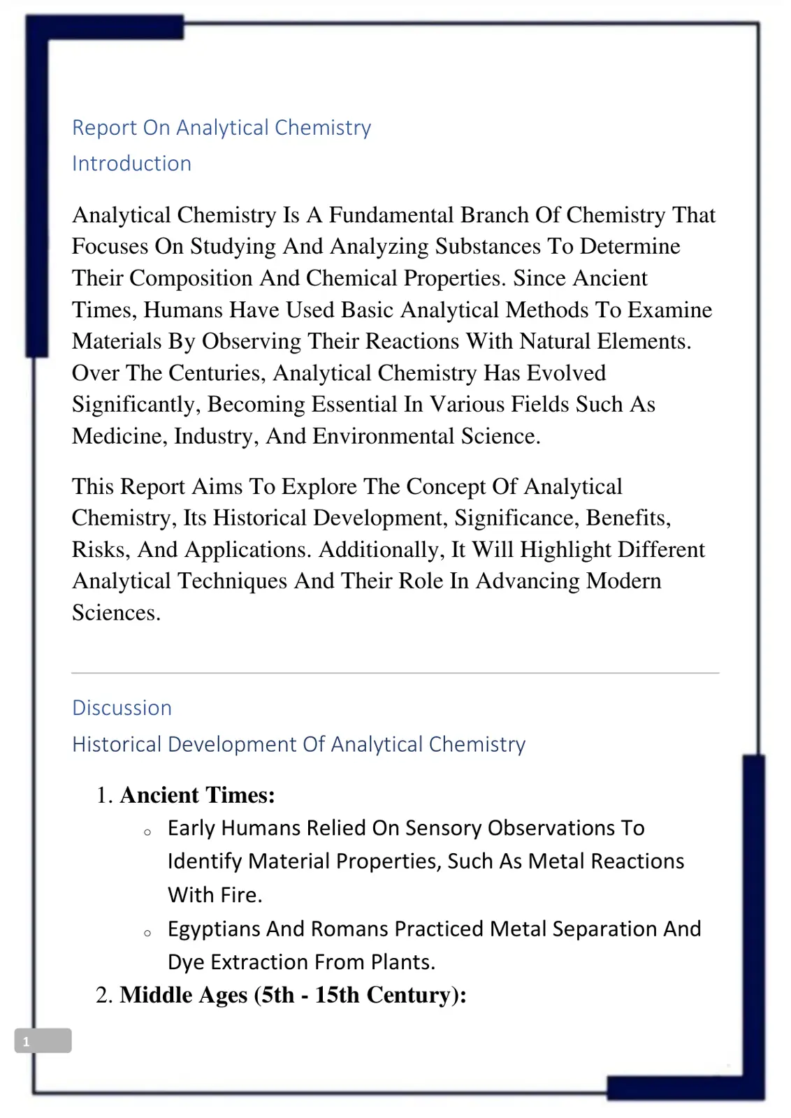 غلاف تقرير Report On Analytical Chemistry