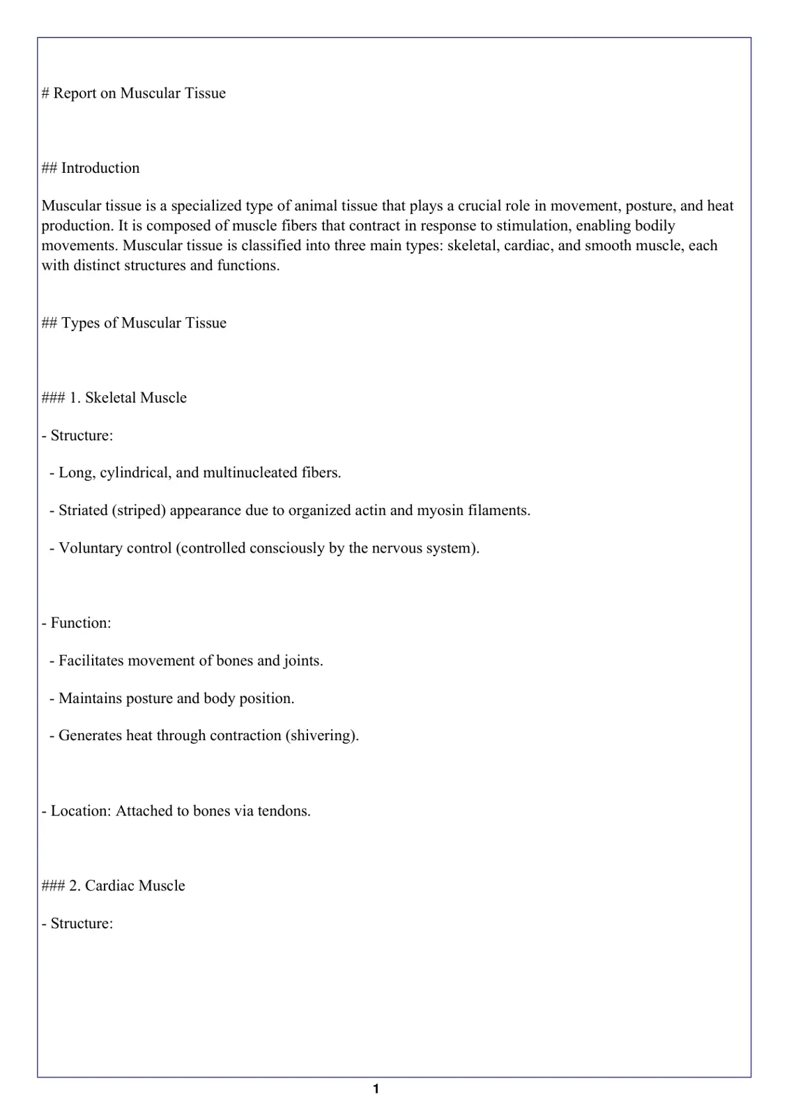 غلاف تقرير Report on Muscular Tissue