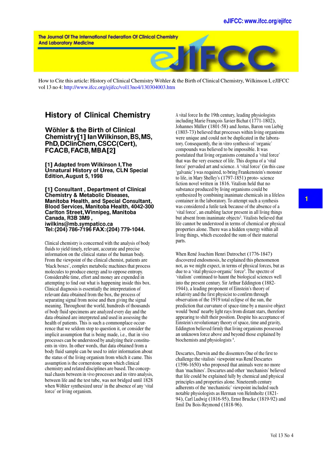 غلاف تقرير History of Clinical Chemistry - Wöhler & the Birth of Clinical Chemistry