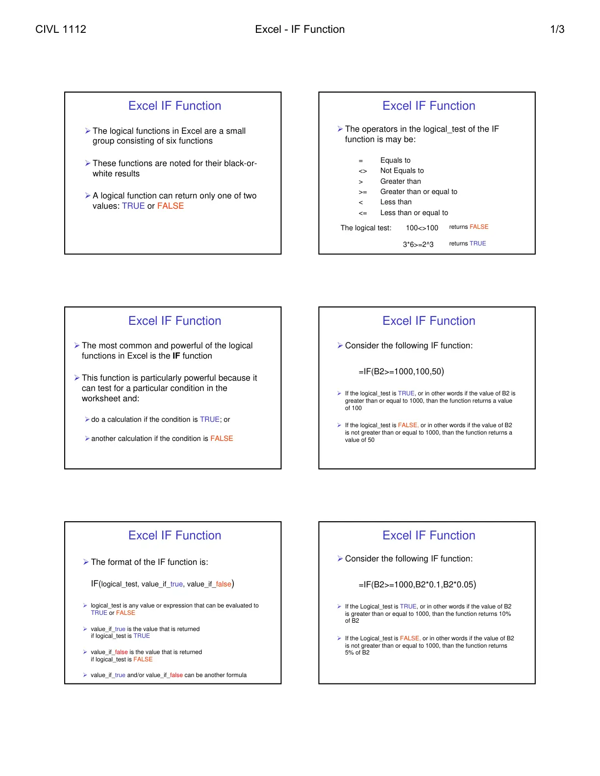 غلاف تقرير Excel IF Function