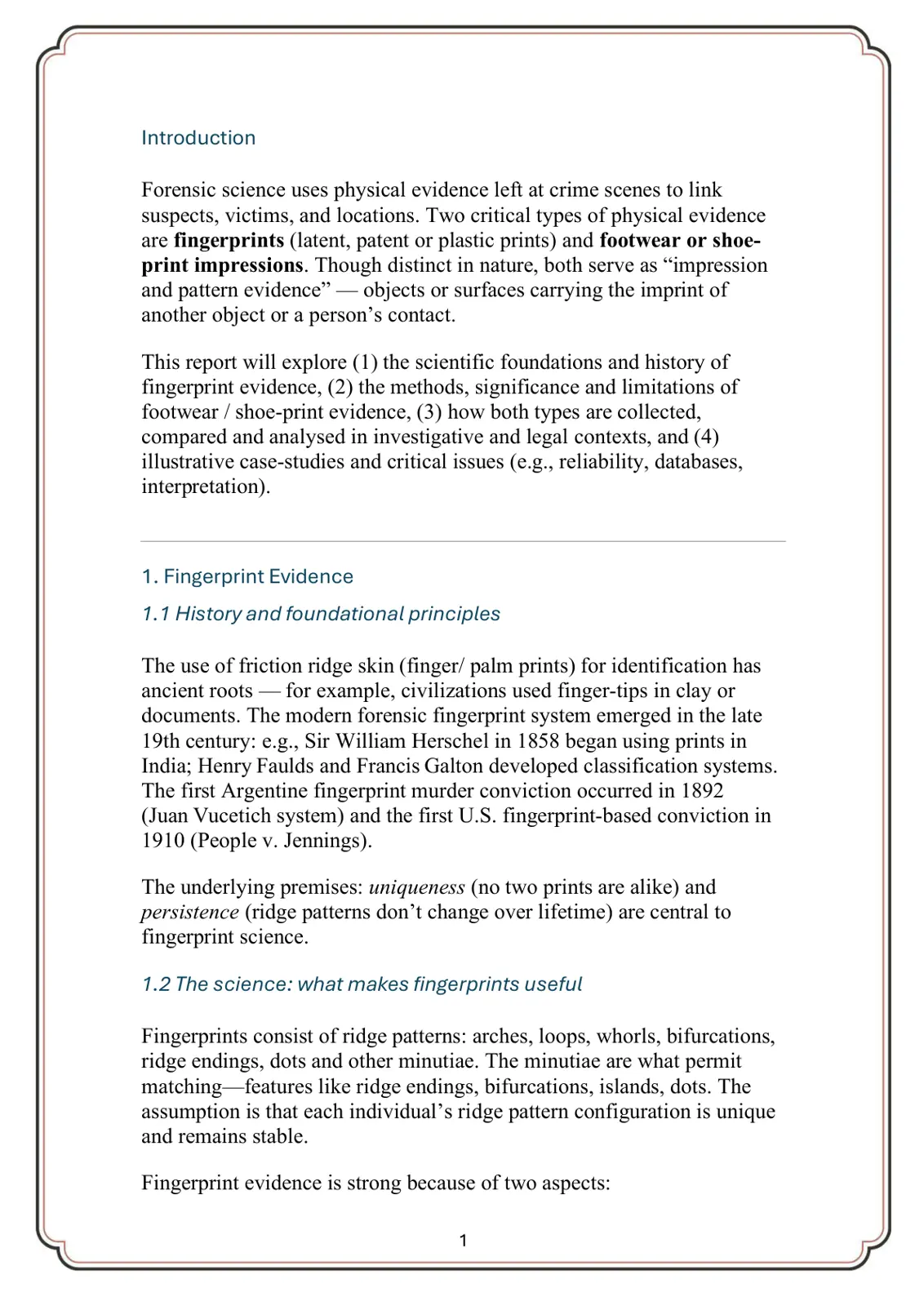غلاف تقرير Fingerprint and Footwear Evidence in Forensic Science