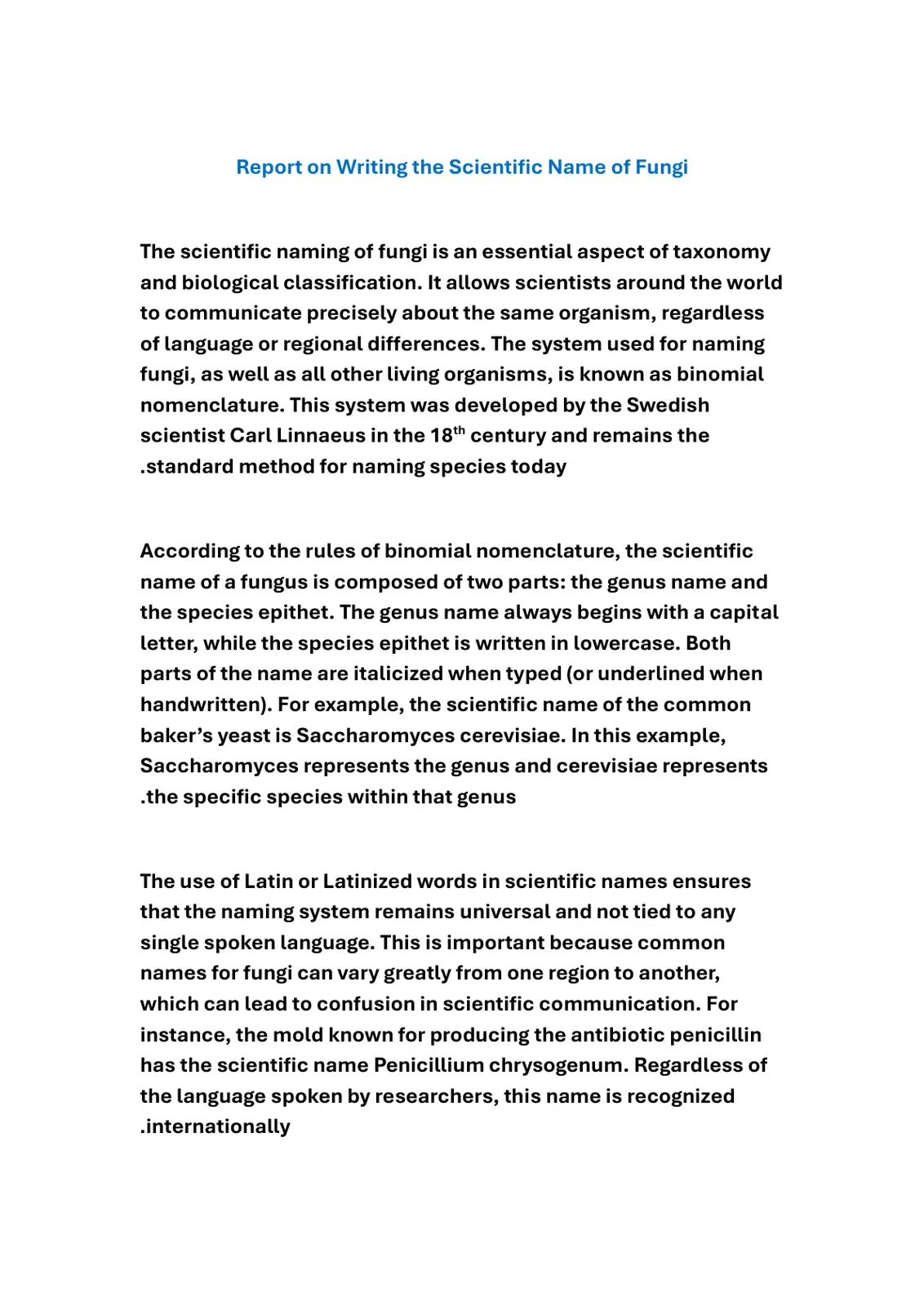 غلاف تقرير Report on Writing the Scientific Name of Fungi