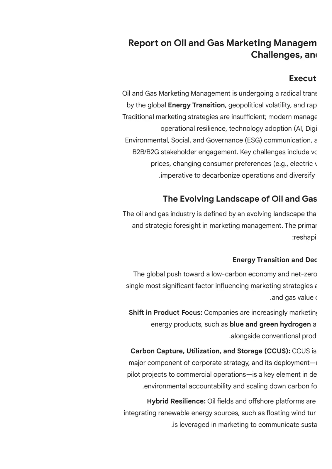 غلاف تقرير Report on Oil and Gas Marketing Management