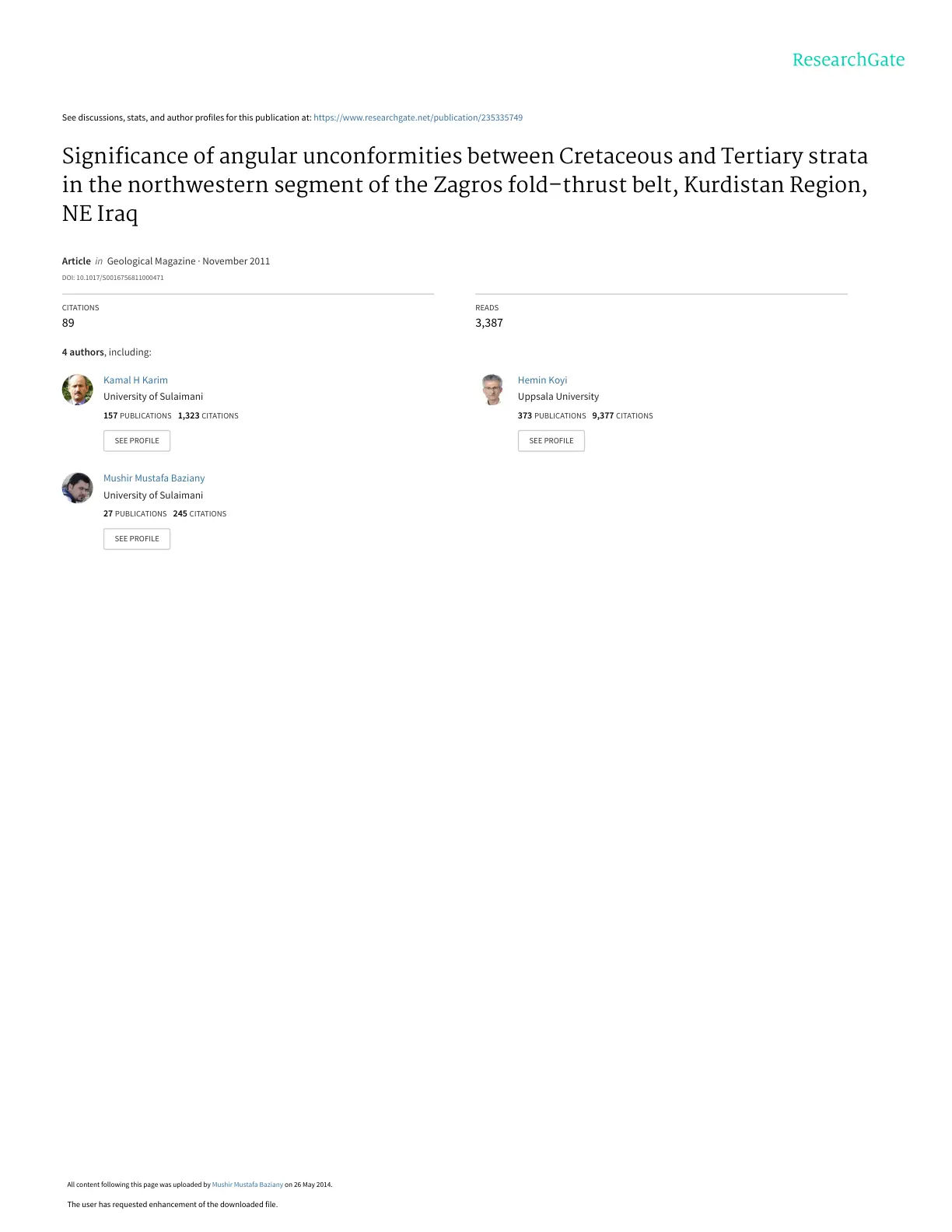 غلاف تقرير Significance of angular unconformities between Cretaceous and Tertiary strata in the northwestern segment of the Zagros fold-thrust belt, Kurdistan Region, NE Iraq