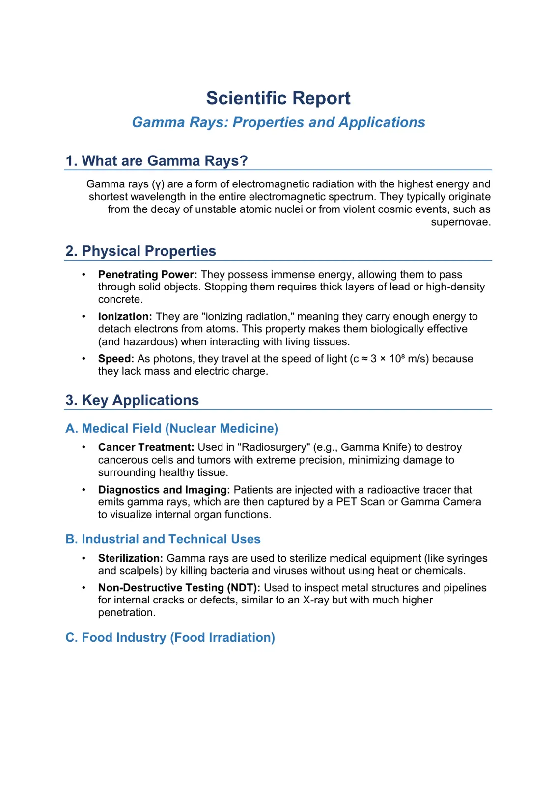 غلاف تقرير Gamma Rays: Properties and Applications