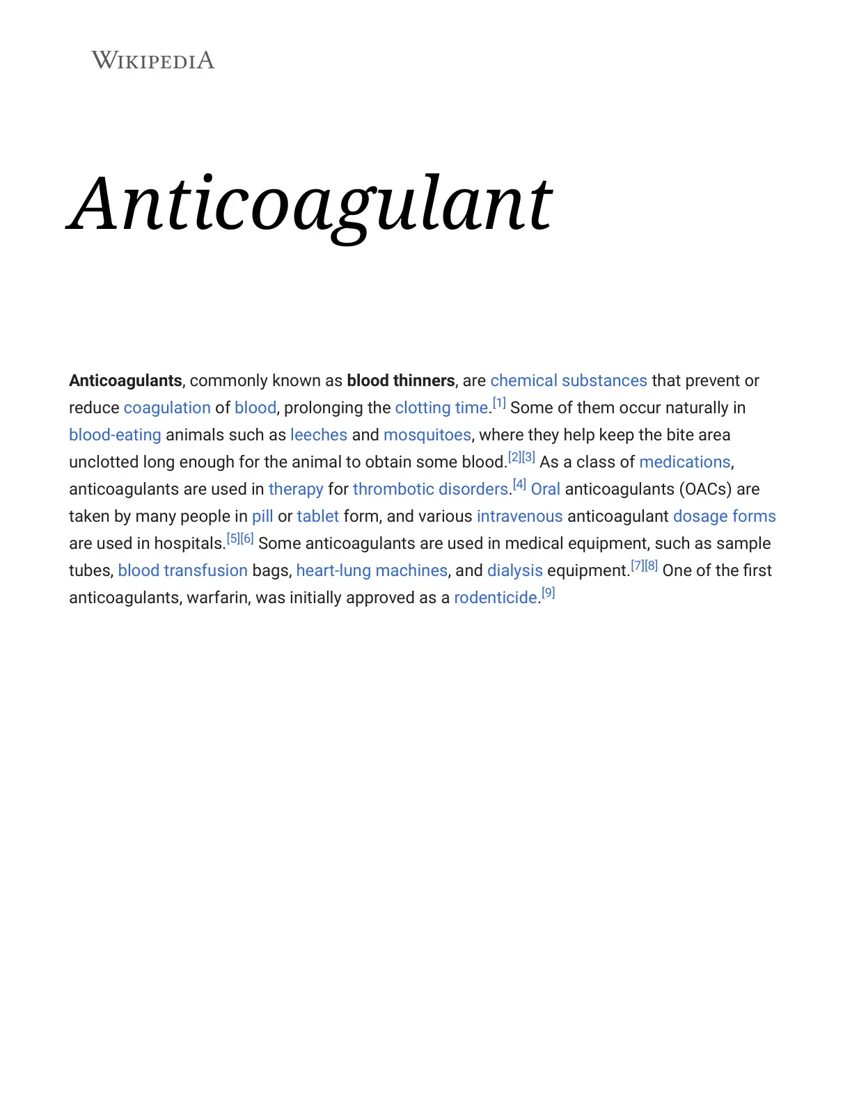 غلاف تقرير Anticoagulant (Wikipedia)