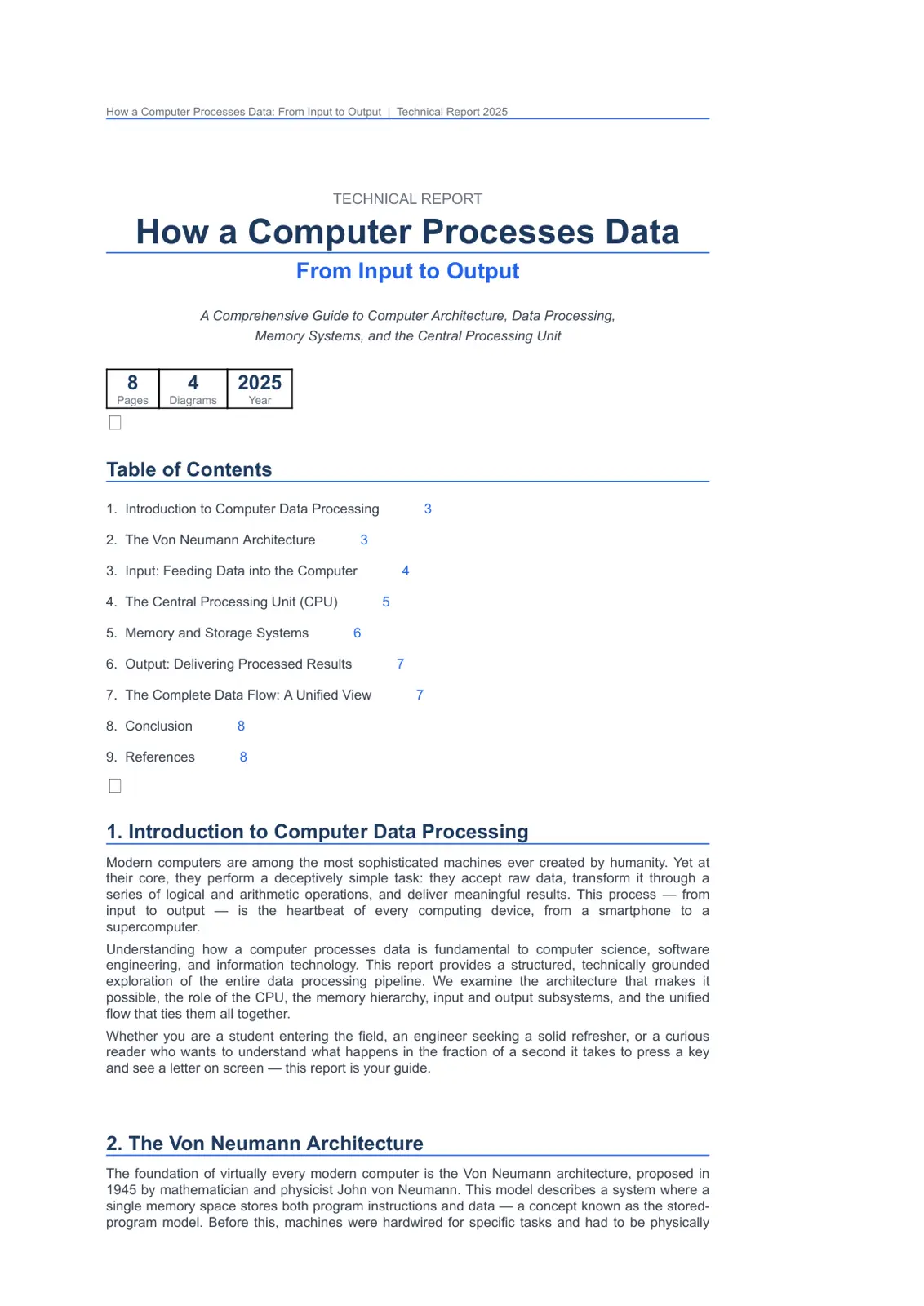 غلاف تقرير How a Computer Processes Data: From Input to Output – Technical Report 2025