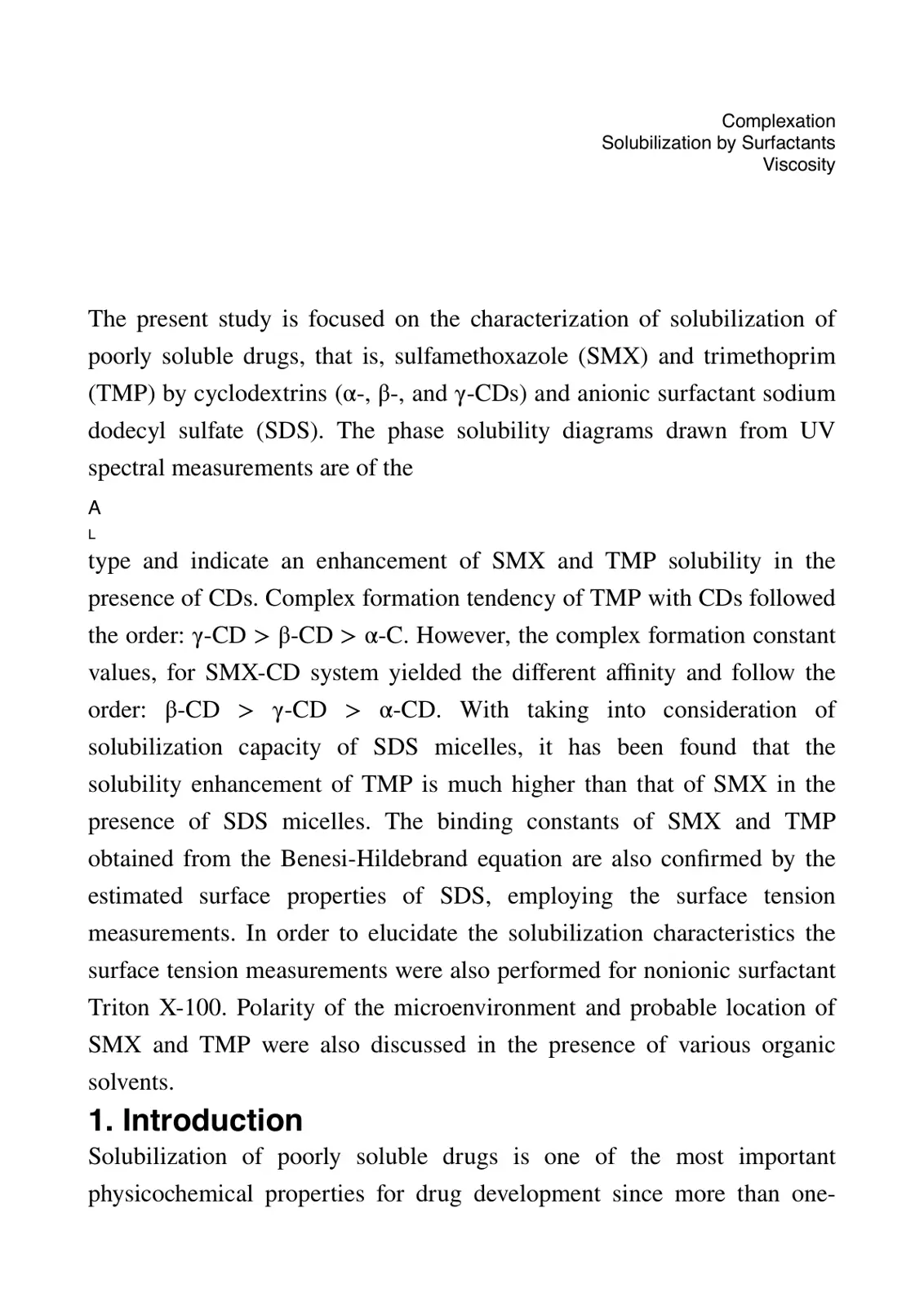 غلاف تقرير Complexation Solubilization by Surfactants Viscosity