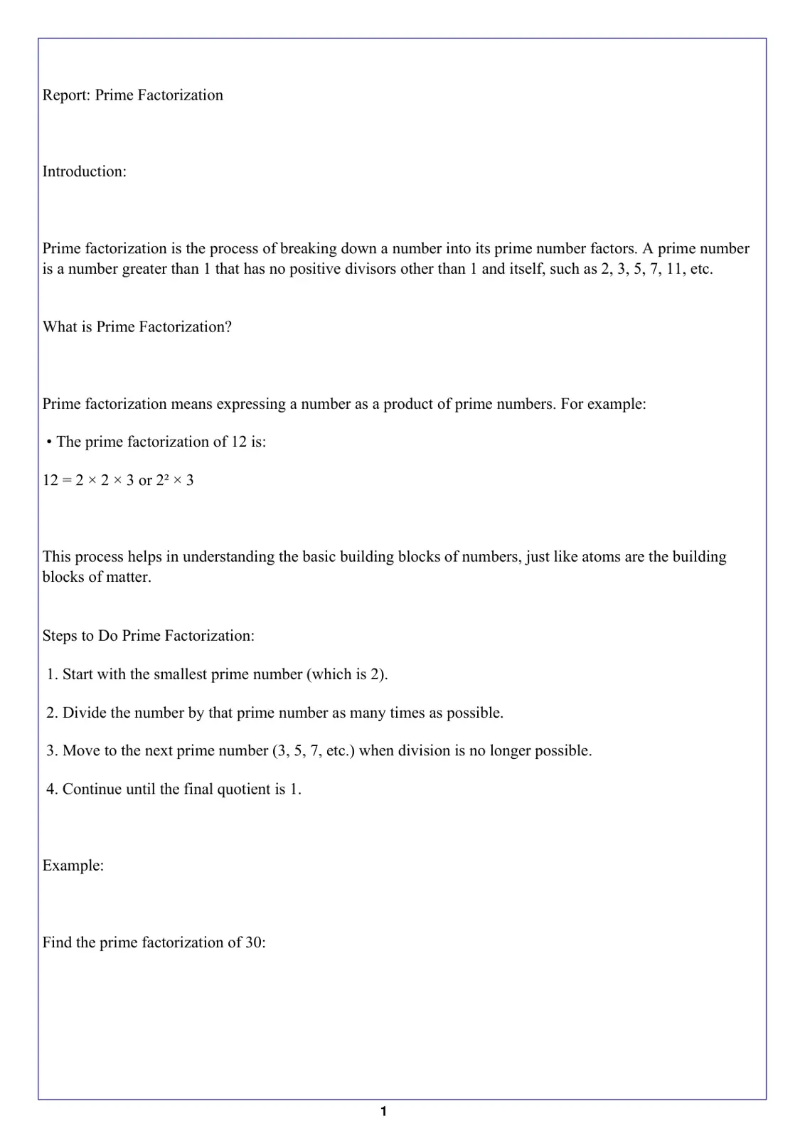 غلاف تقرير Report: Prime Factorization