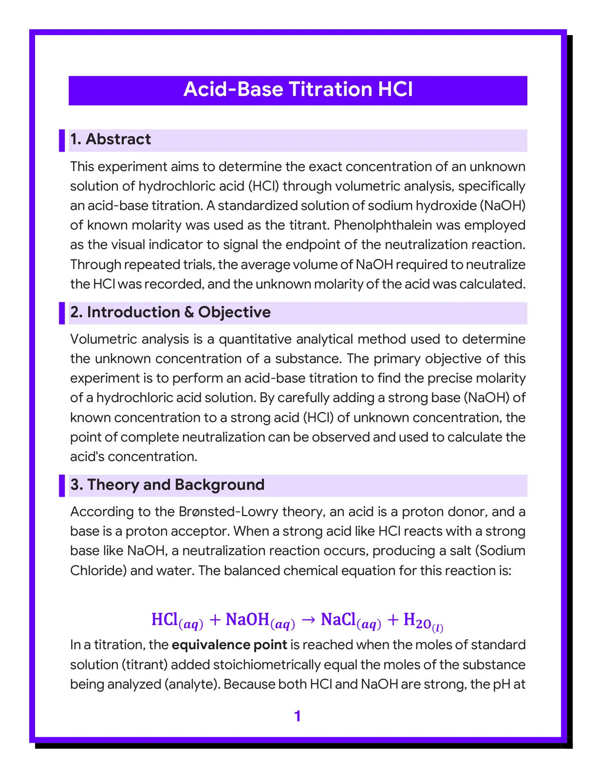 غلاف تقرير Acid-Base Titration