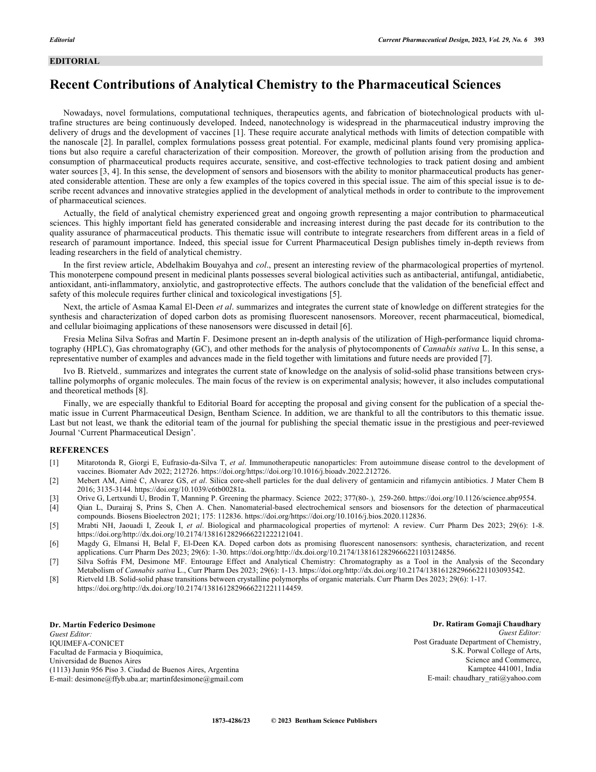 غلاف تقرير Recent Contributions of Analytical Chemistry to the Pharmaceutical Sciences