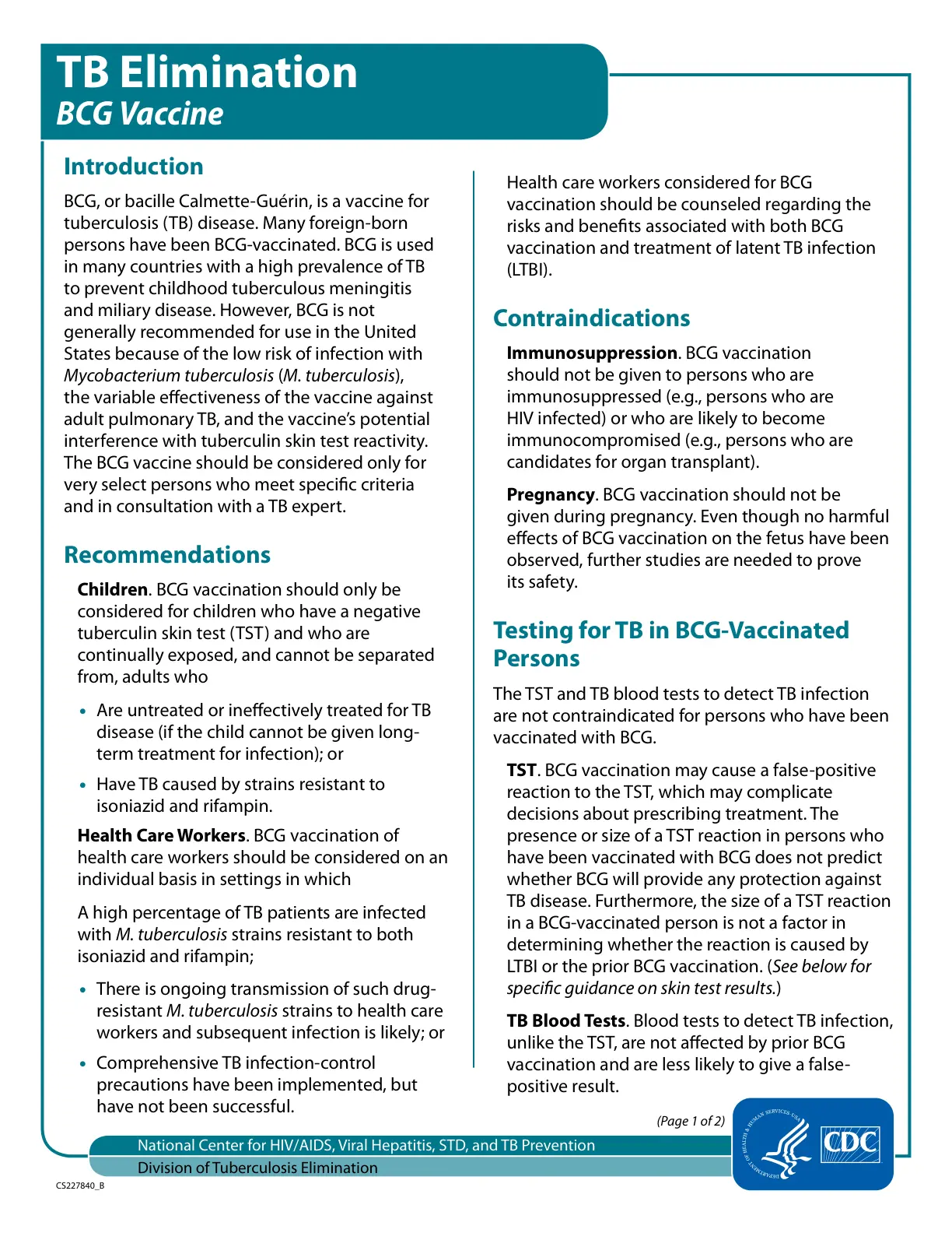 غلاف تقرير TB Elimination BCG Vaccine