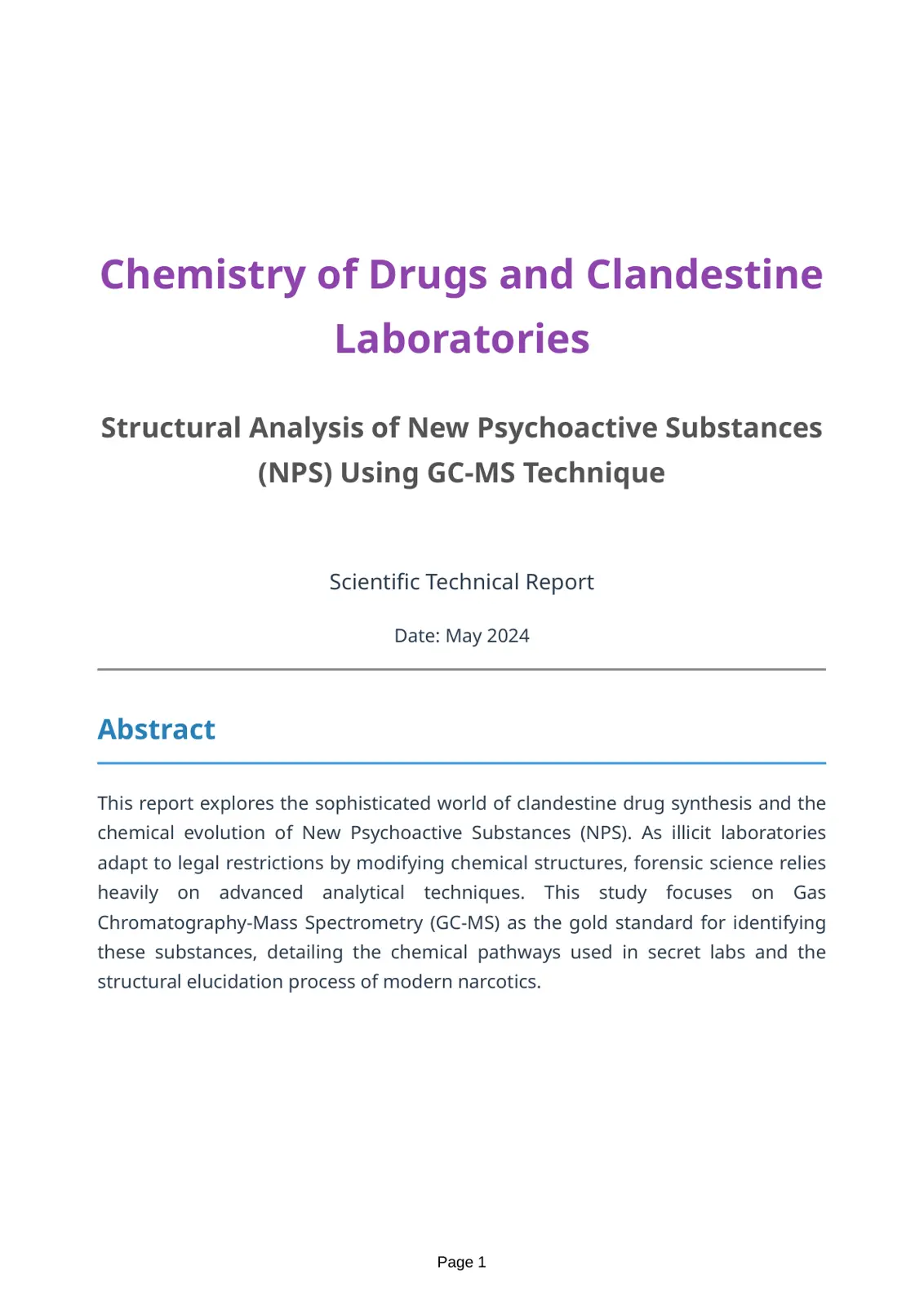 غلاف تقرير Chemistry of Drugs and Clandestine Laboratories - Structural Analysis of New Psychoactive Substances (NPS) Using GC-MS Technique