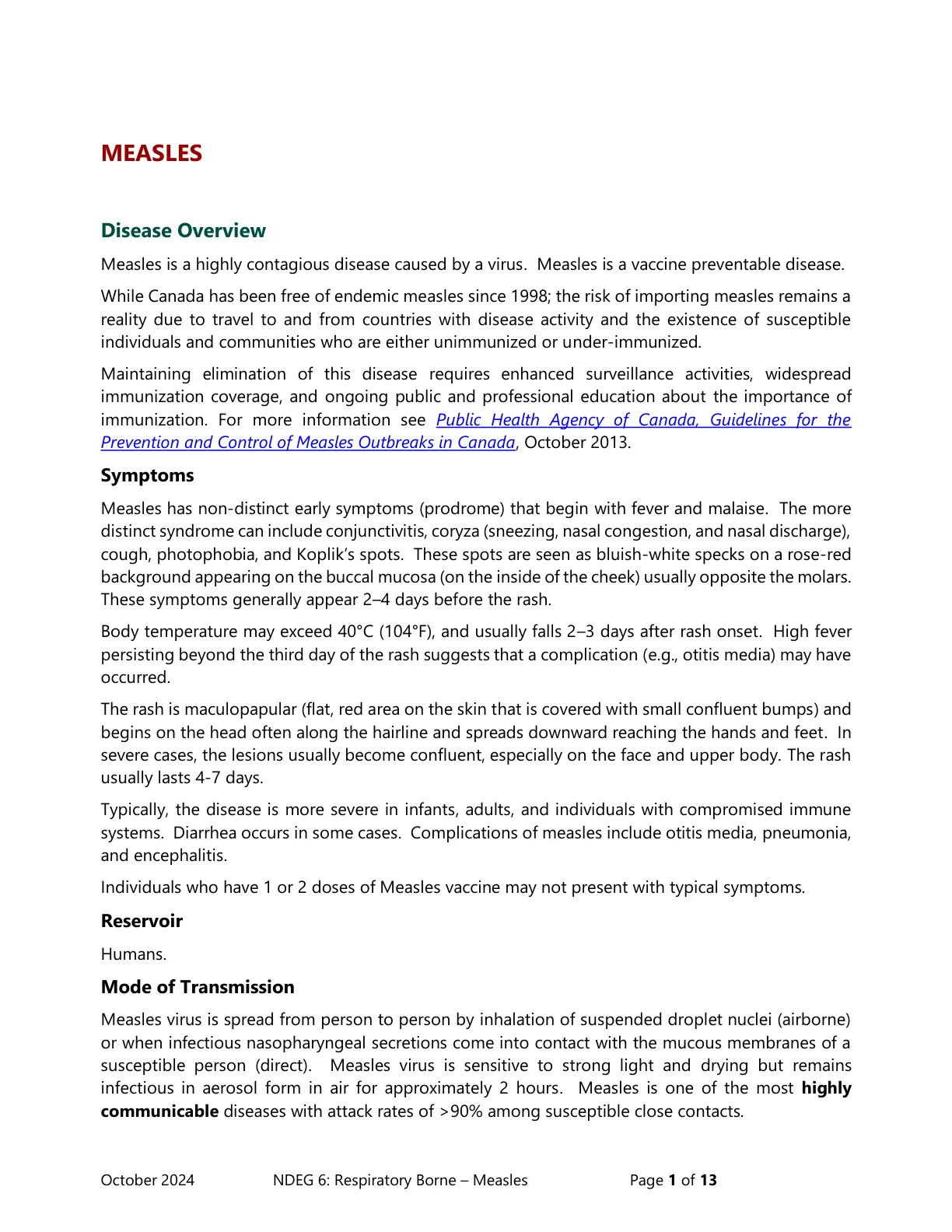 غلاف تقرير MEASLES Disease Overview