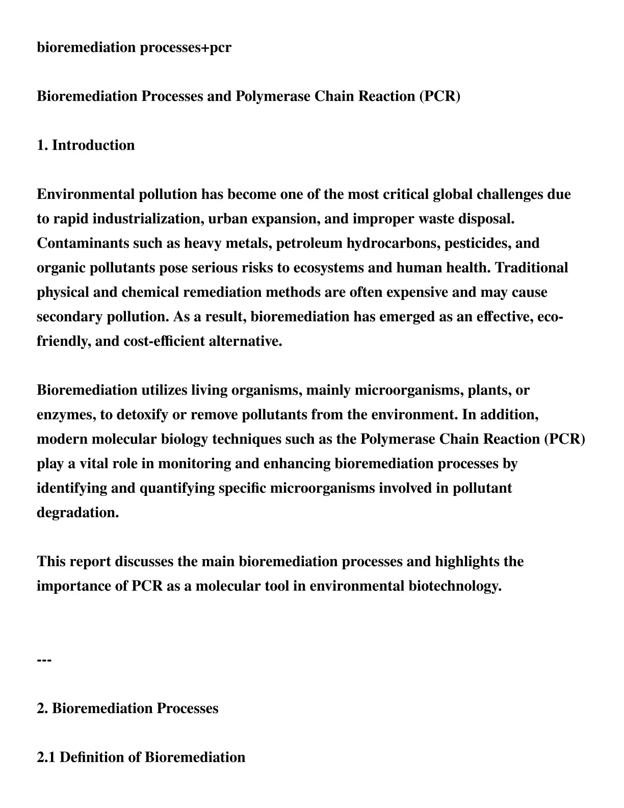 غلاف تقرير Bioremediation Processes and Polymerase Chain Reaction (PCR)