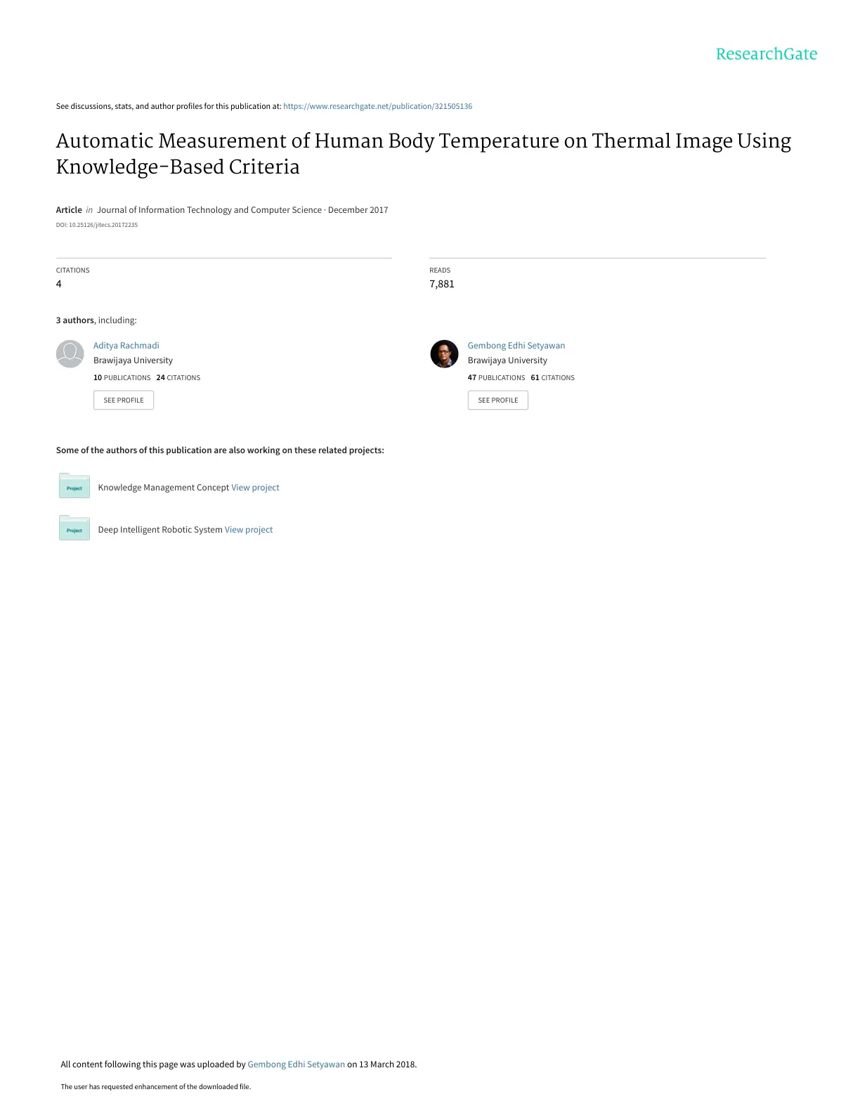 غلاف تقرير Automatic Measurement of Human Body Temperature on Thermal Image Using Knowledge-Based Criteria