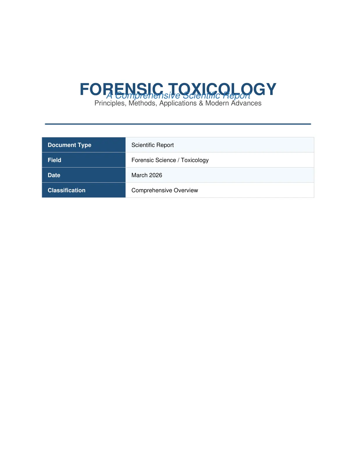 غلاف تقرير Forensic Toxicology: A Comprehensive Scientific Report