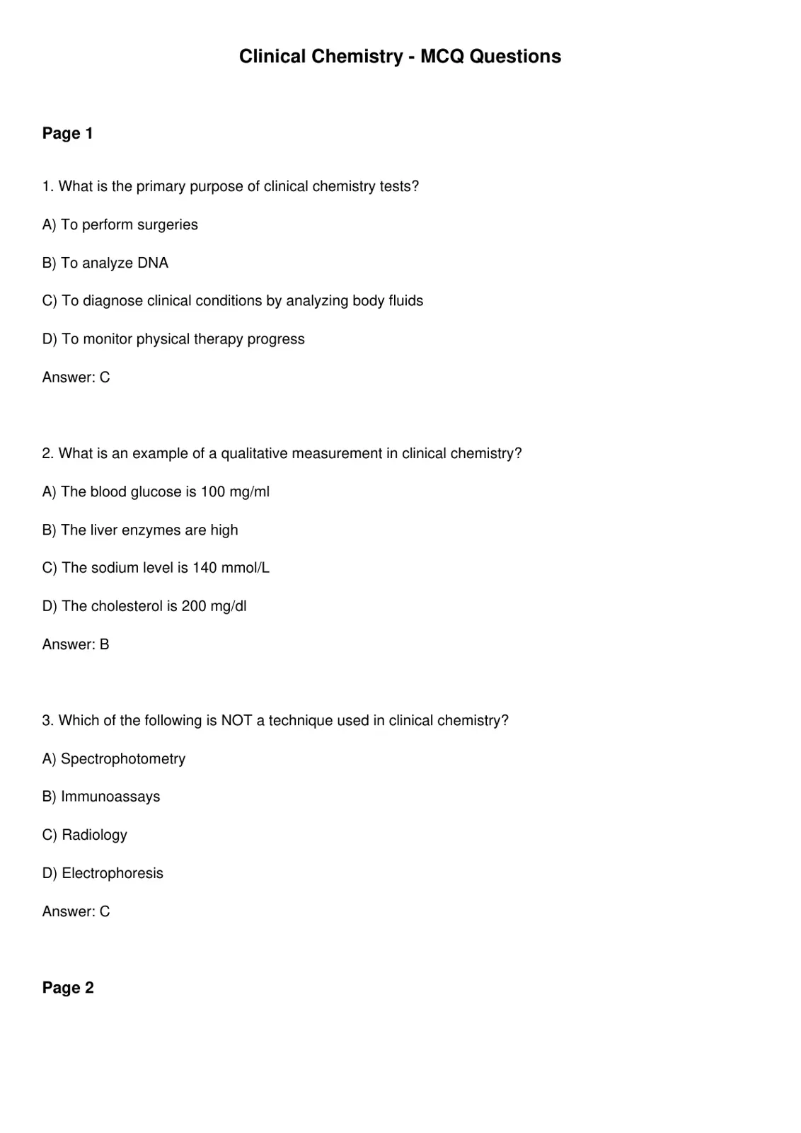 غلاف تقرير Clinical Chemistry - MCQ Questions