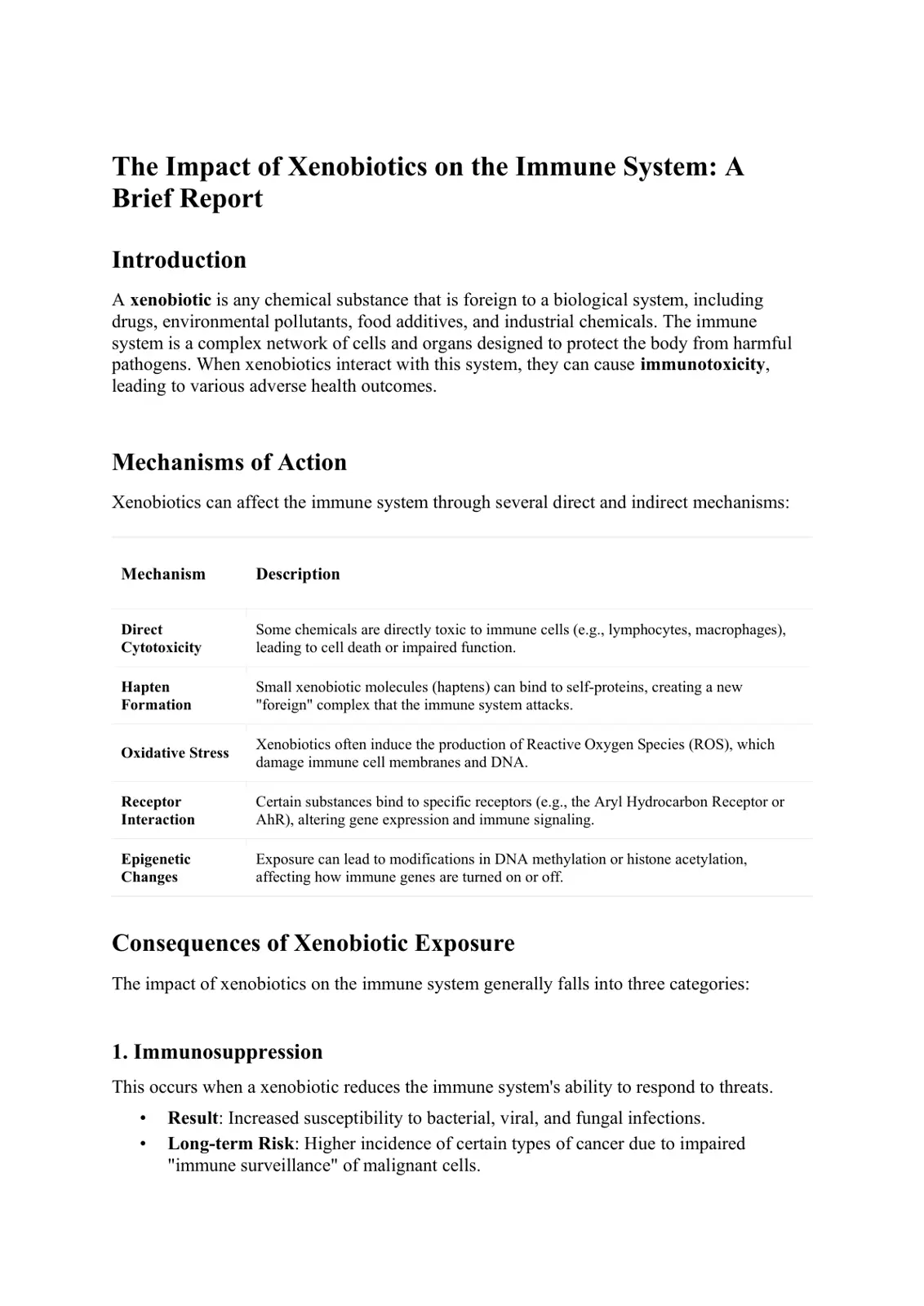 غلاف تقرير The Impact of Xenobiotics on the Immune System: A Brief Report