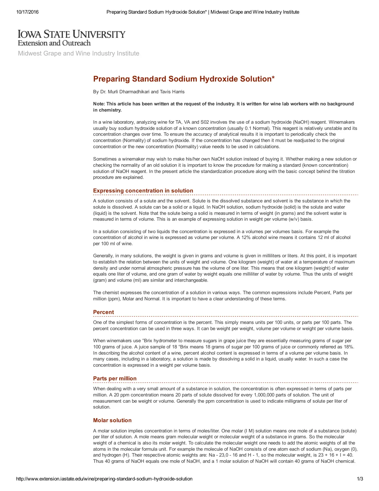 غلاف تقرير Preparing Standard Sodium Hydroxide Solution