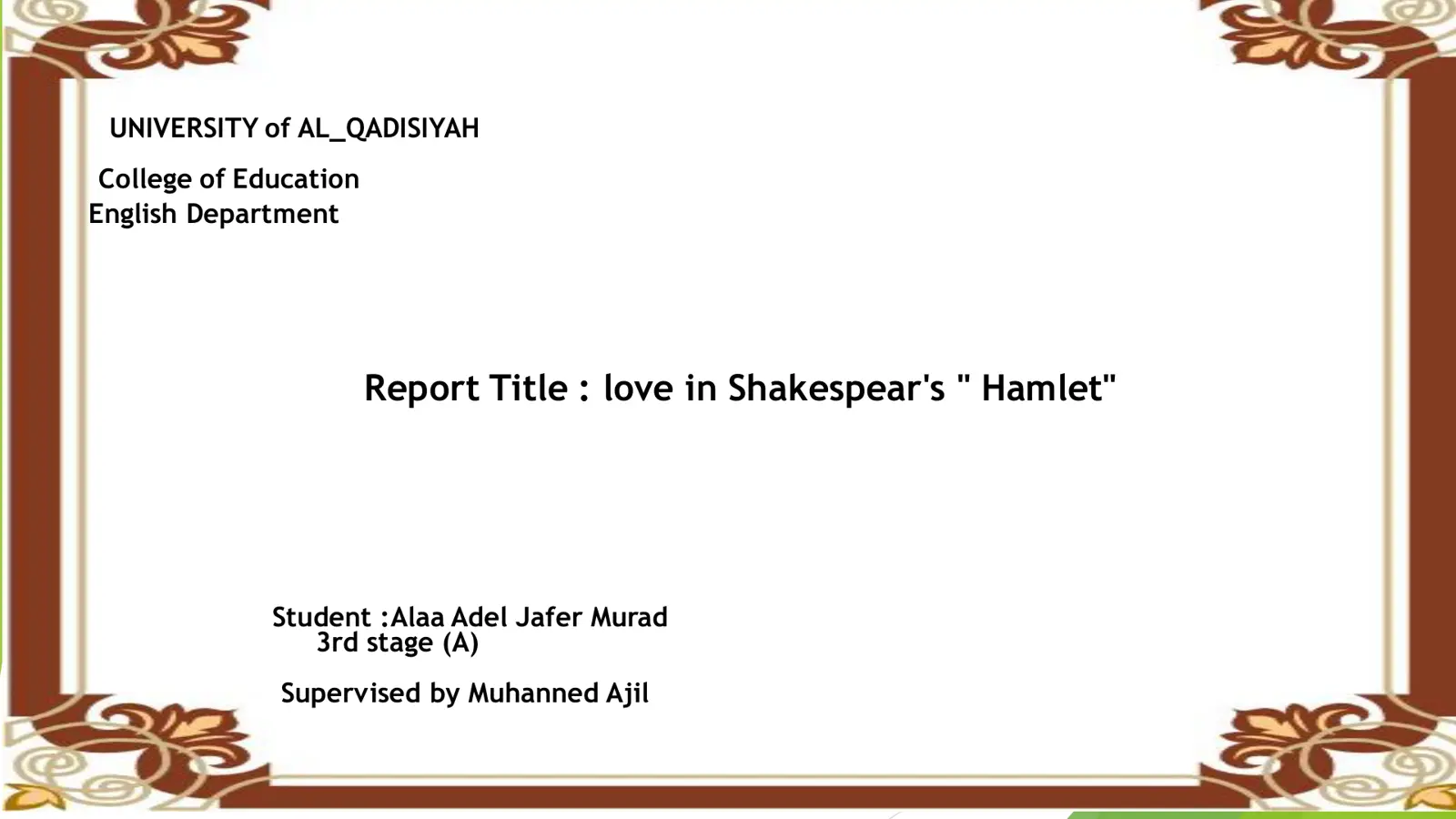غلاف تقرير Love in Shakespeare's Hamlet
